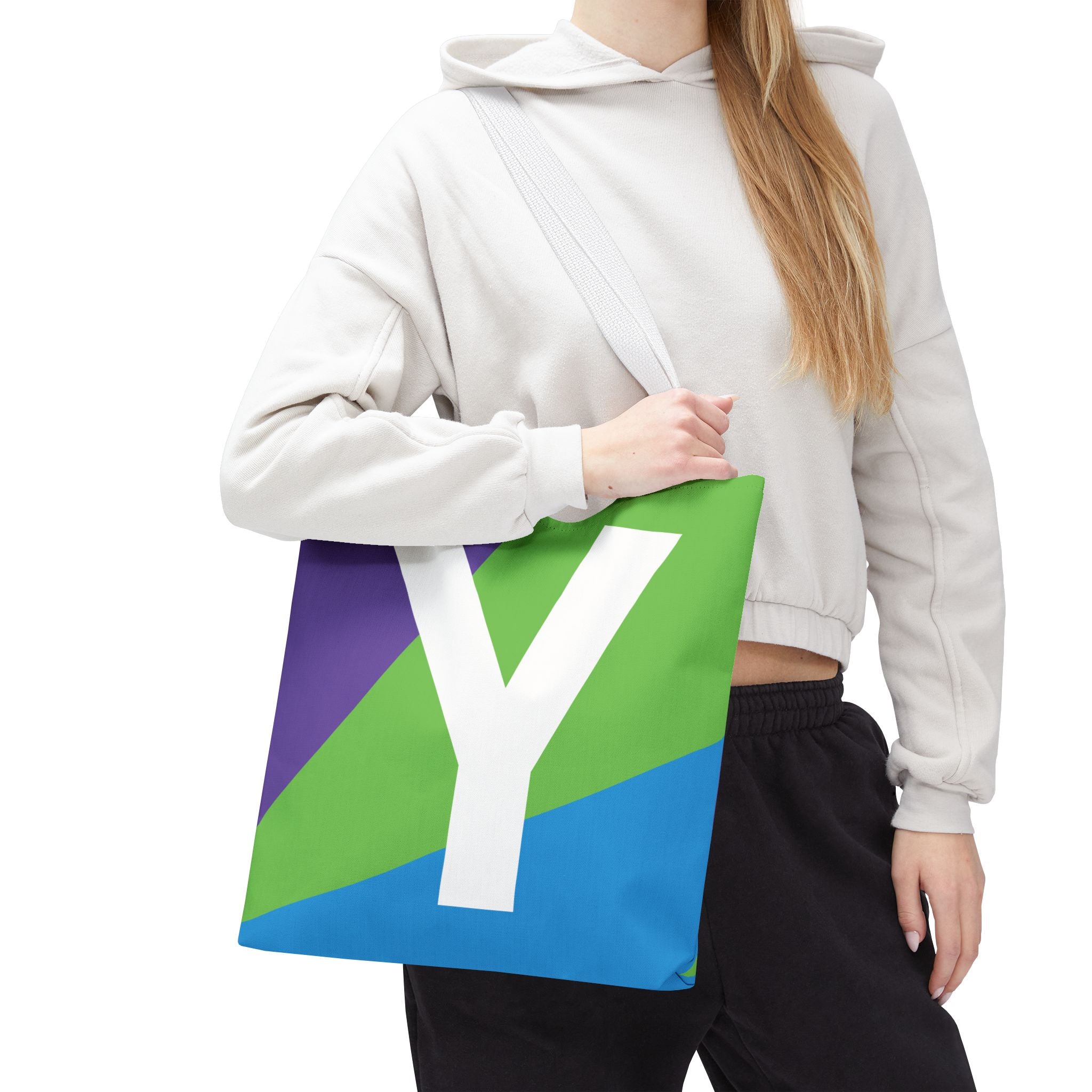 Monogram 'Y' Colorblock Tote Bag — Personalized Initial Y Shoulder Tote