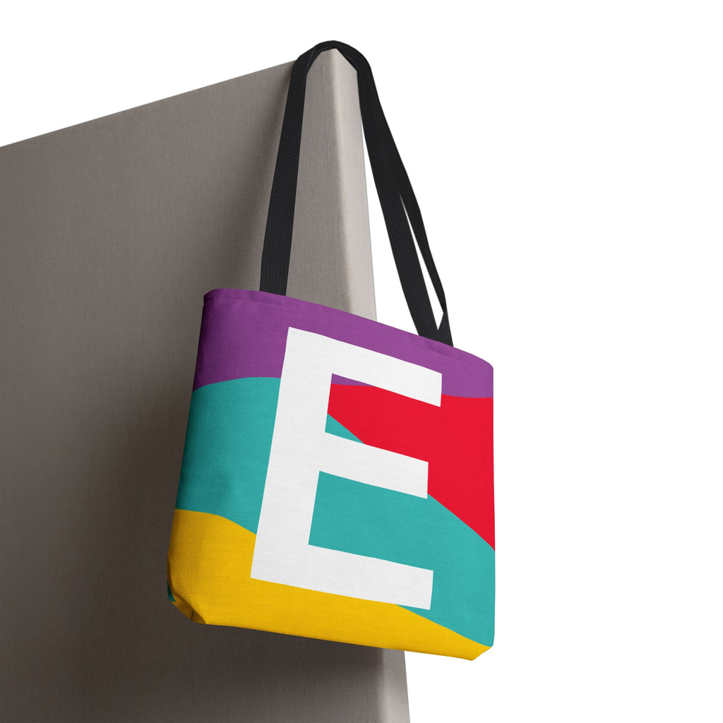 Monogram 'E' Colorblock Tote Bag — Personalized Initial E Shoulder Tote