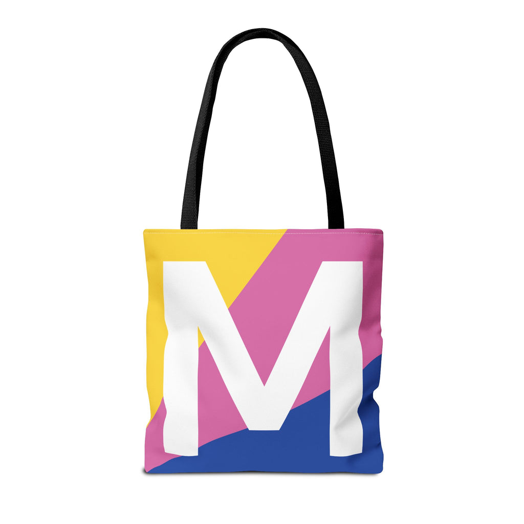 Monogram 'M' Colorblock Tote Bag — Personalized Initial M Shoulder Tote