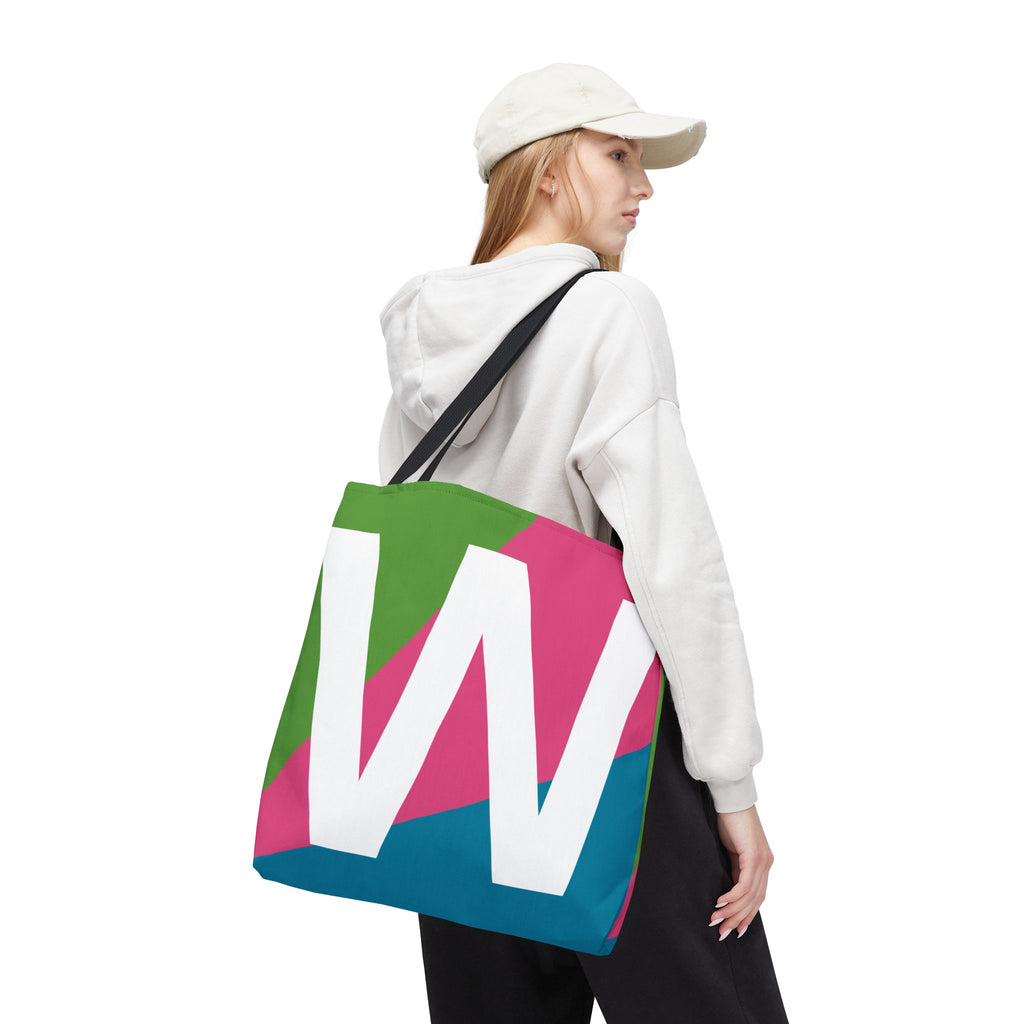 Monogram 'W' Colorblock Tote Bag — Personalized Initial W Shoulder Tote