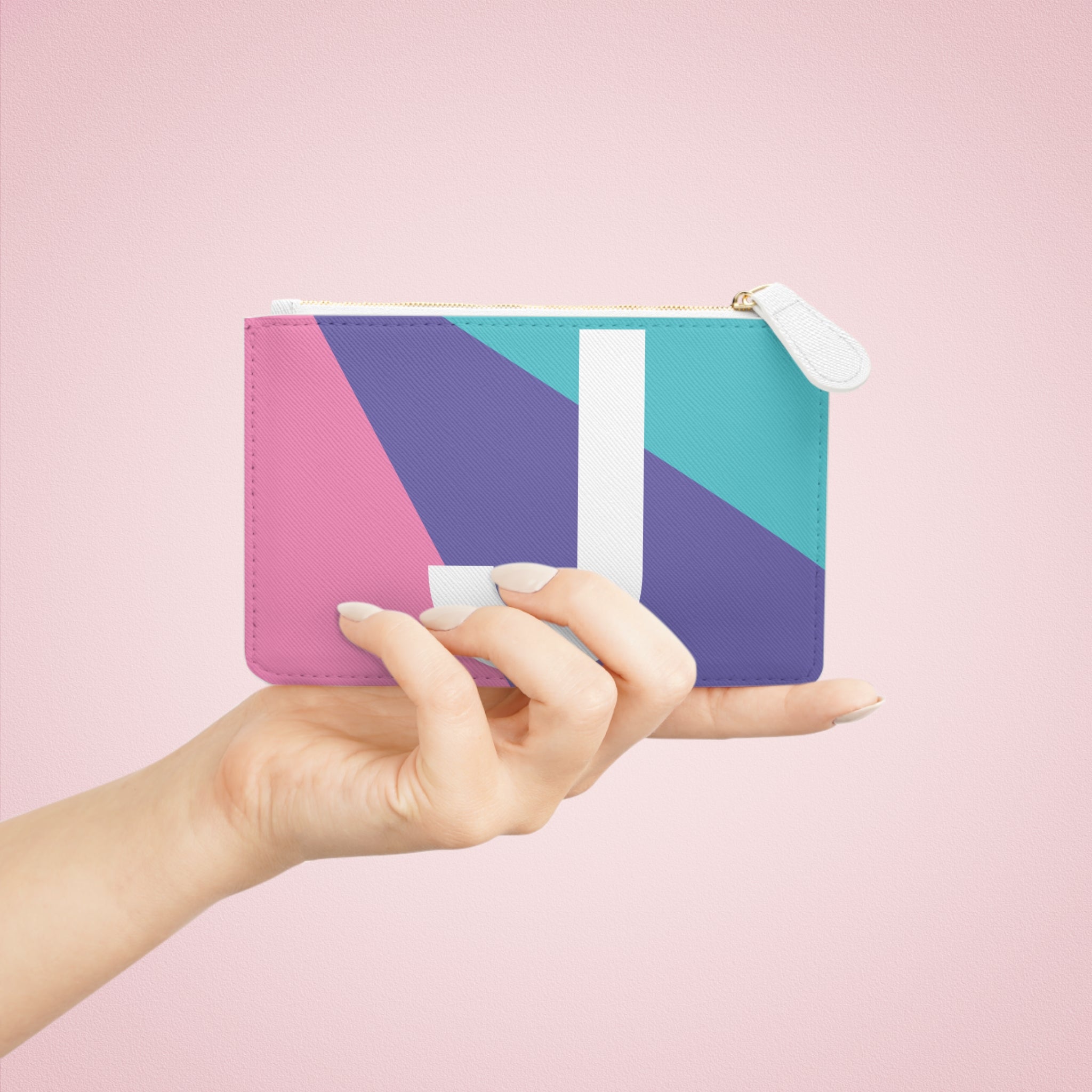 Initial J Mini Clutch — Colorblock Monogram Wristlet Wallet