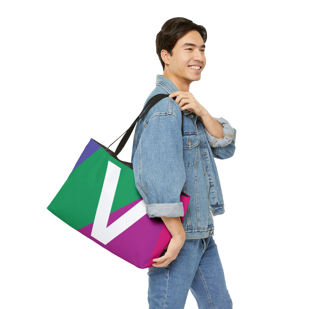 Personalized 'V' Colorblock Tote Bag — Monogram Weekender Tote