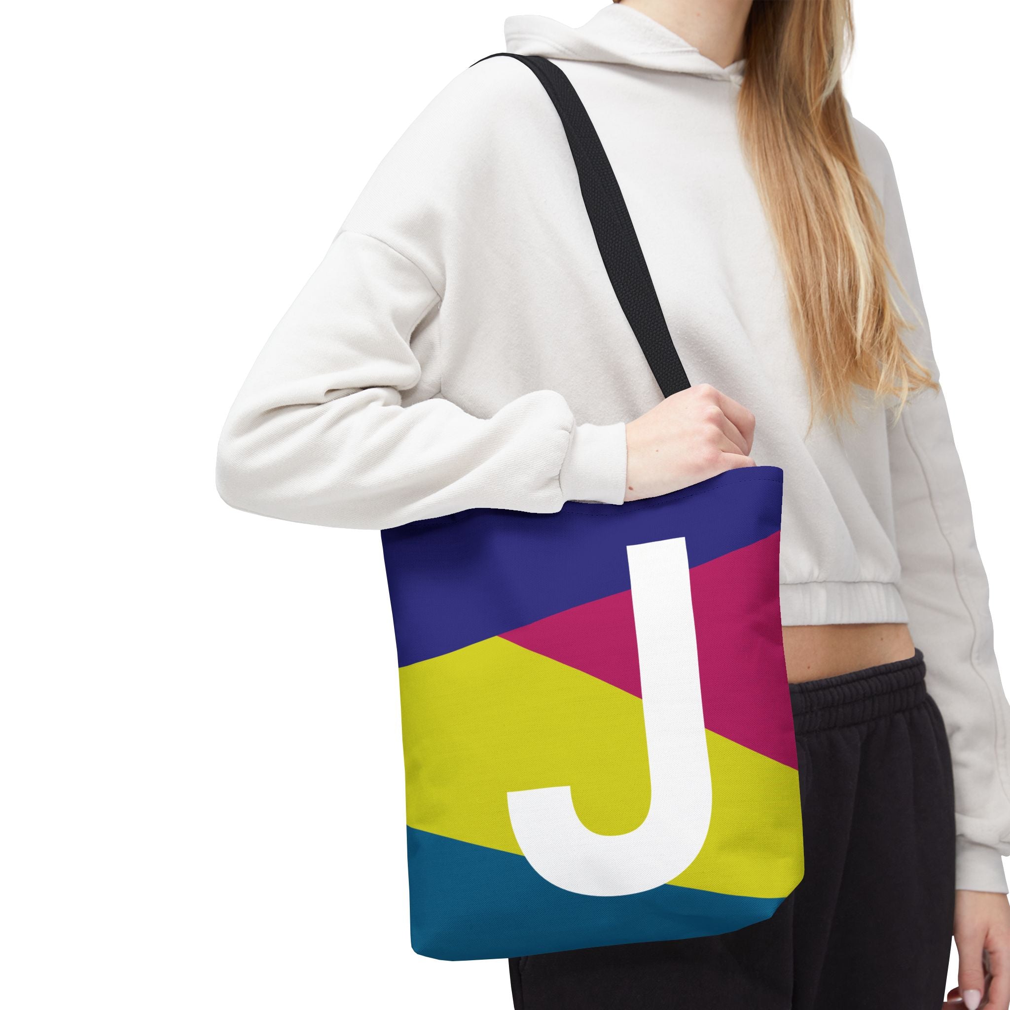 Monogram 'J' Colorblock Tote Bag — Personalized Initial J Shoulder Tote