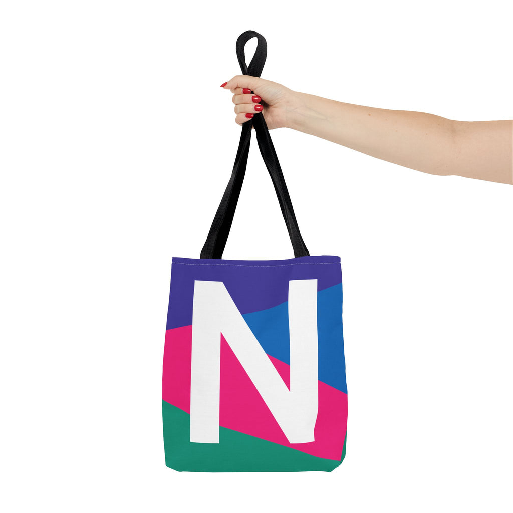 Monogram 'N' Colorblock Tote Bag — Personalized Initial N Shoulder Tote