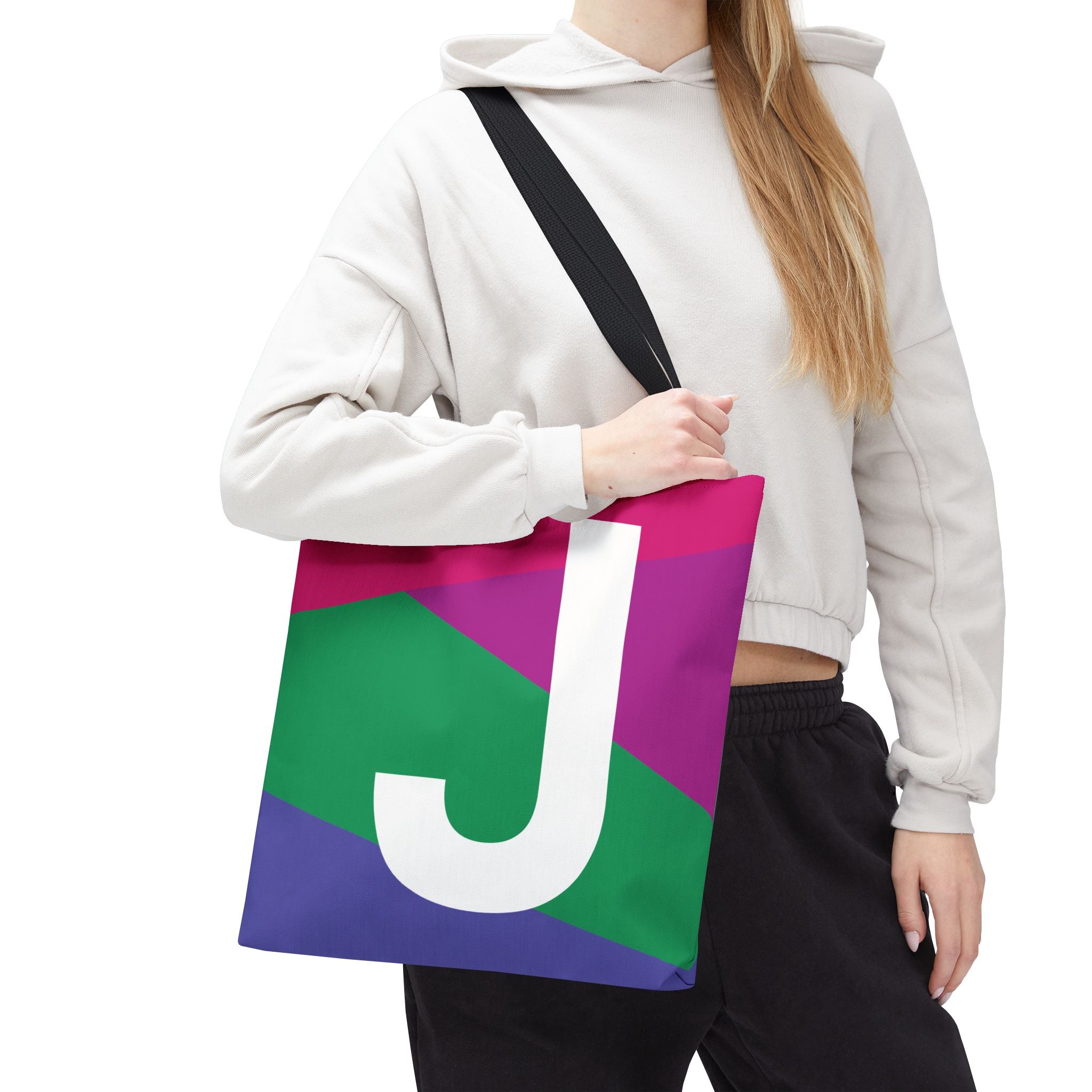Monogram 'J' Colorblock Tote Bag — Personalized Initial J Shoulder Tote