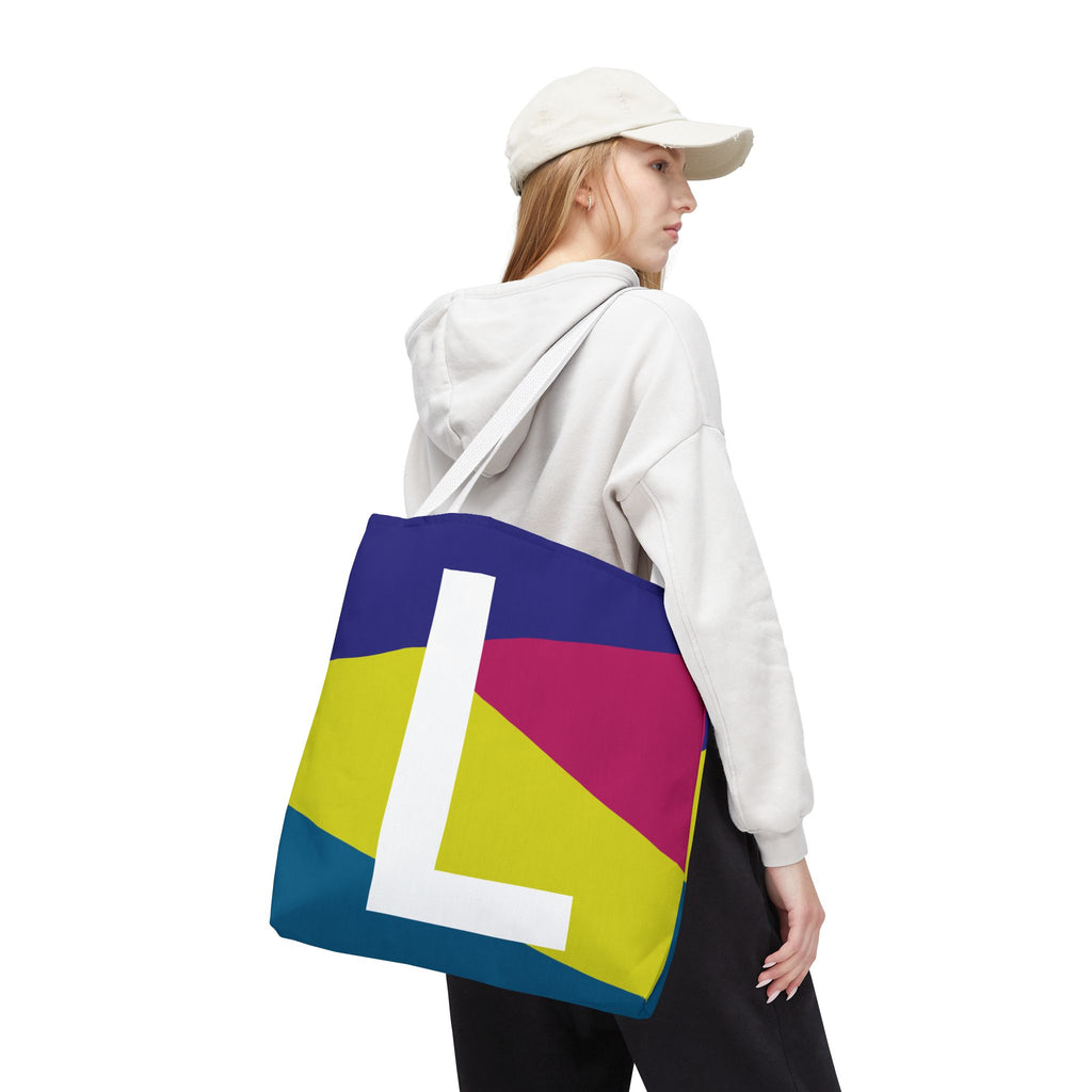 Monogram 'L' Colorblock Tote Bag — Personalized Initial L Shoulder Tote