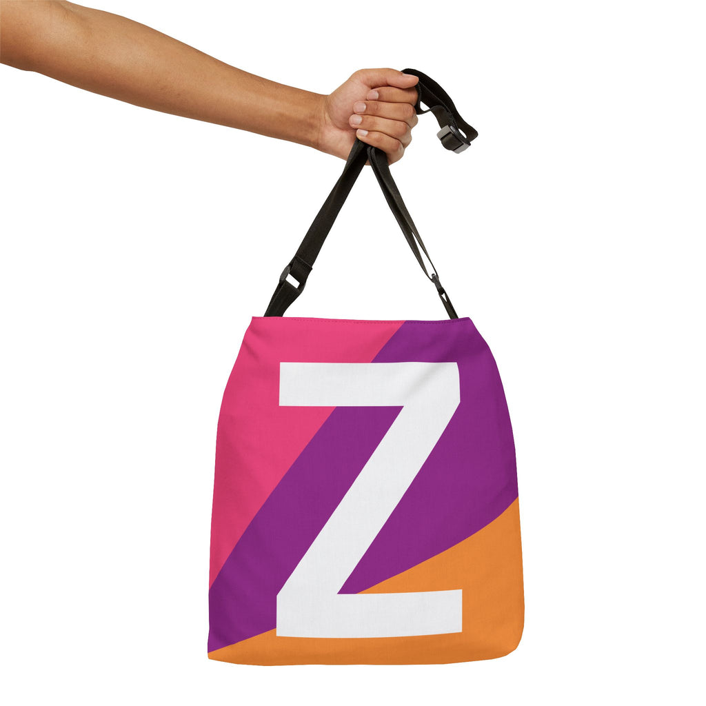 Initial Letter 'Z' Colorblock Adjustable Tote Bag — Monogram Alphabet Shoulder Bag