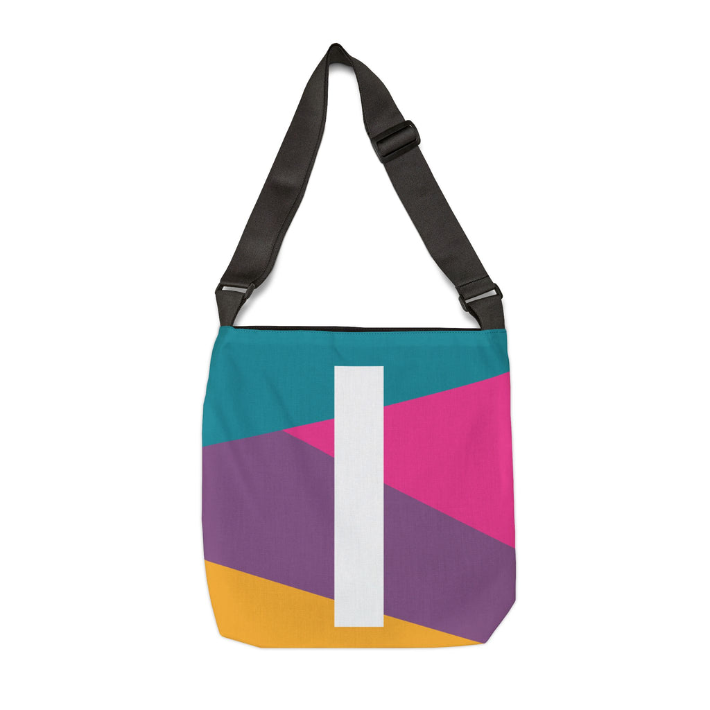 Initial Letter 'I' Colorblock Adjustable Tote Bag — Monogram Alphabet Shoulder Bag