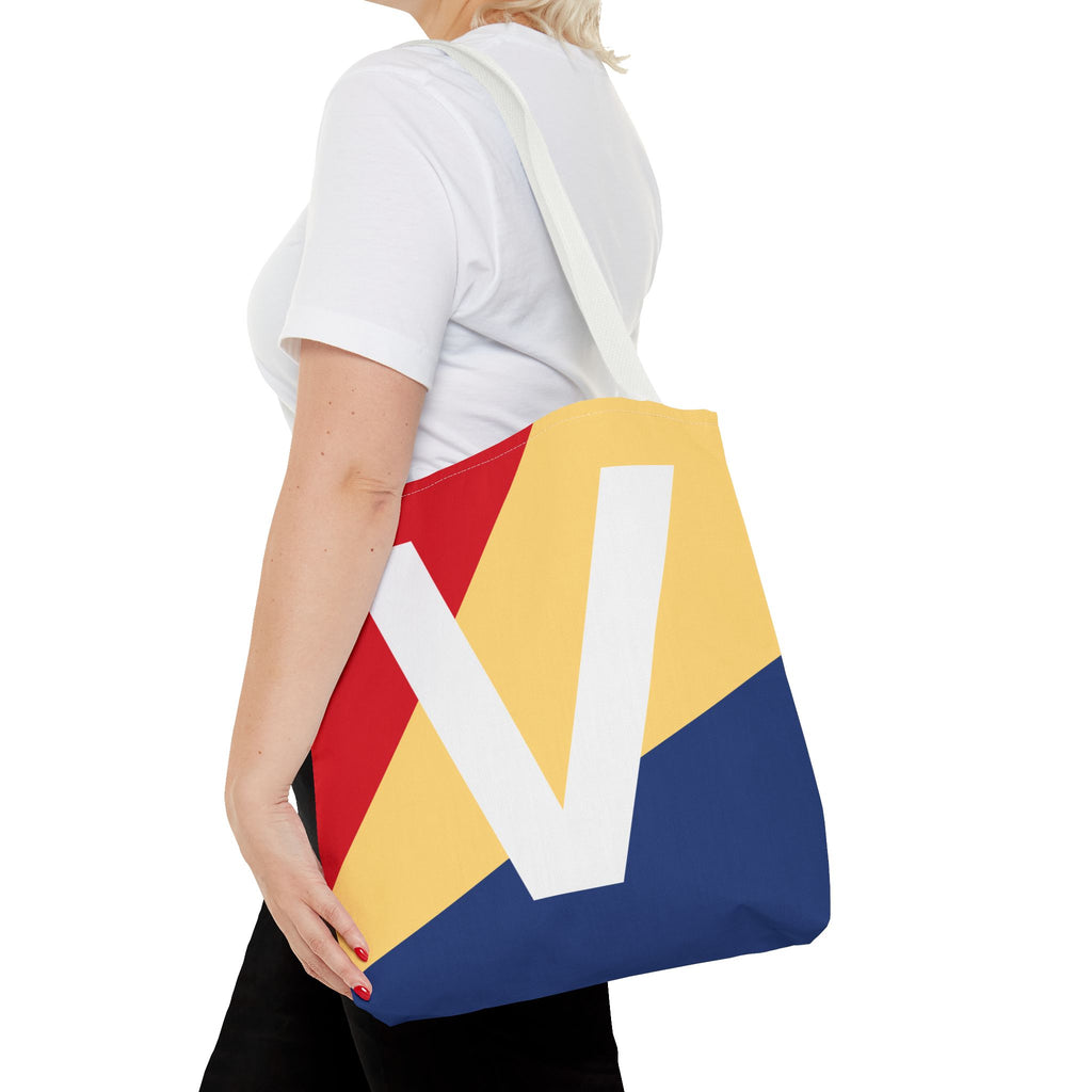 Monogram 'V' Colorblock Tote Bag — Personalized Initial V Shoulder Tote