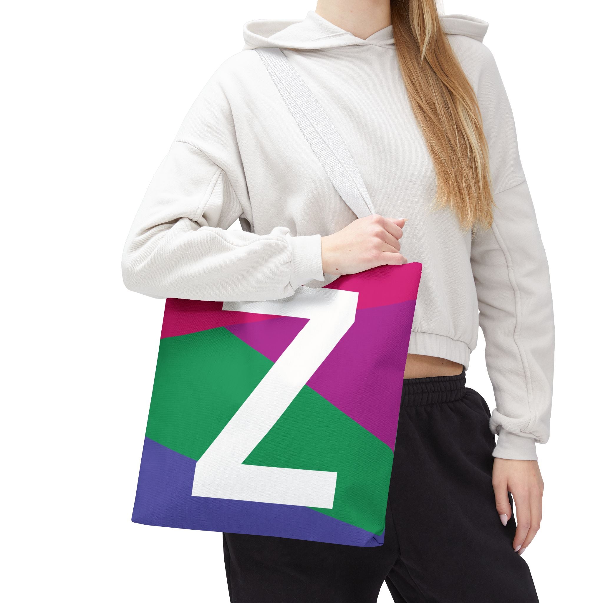 Monogram 'Z' Colorblock Tote Bag — Personalized Initial Z Shoulder Tote