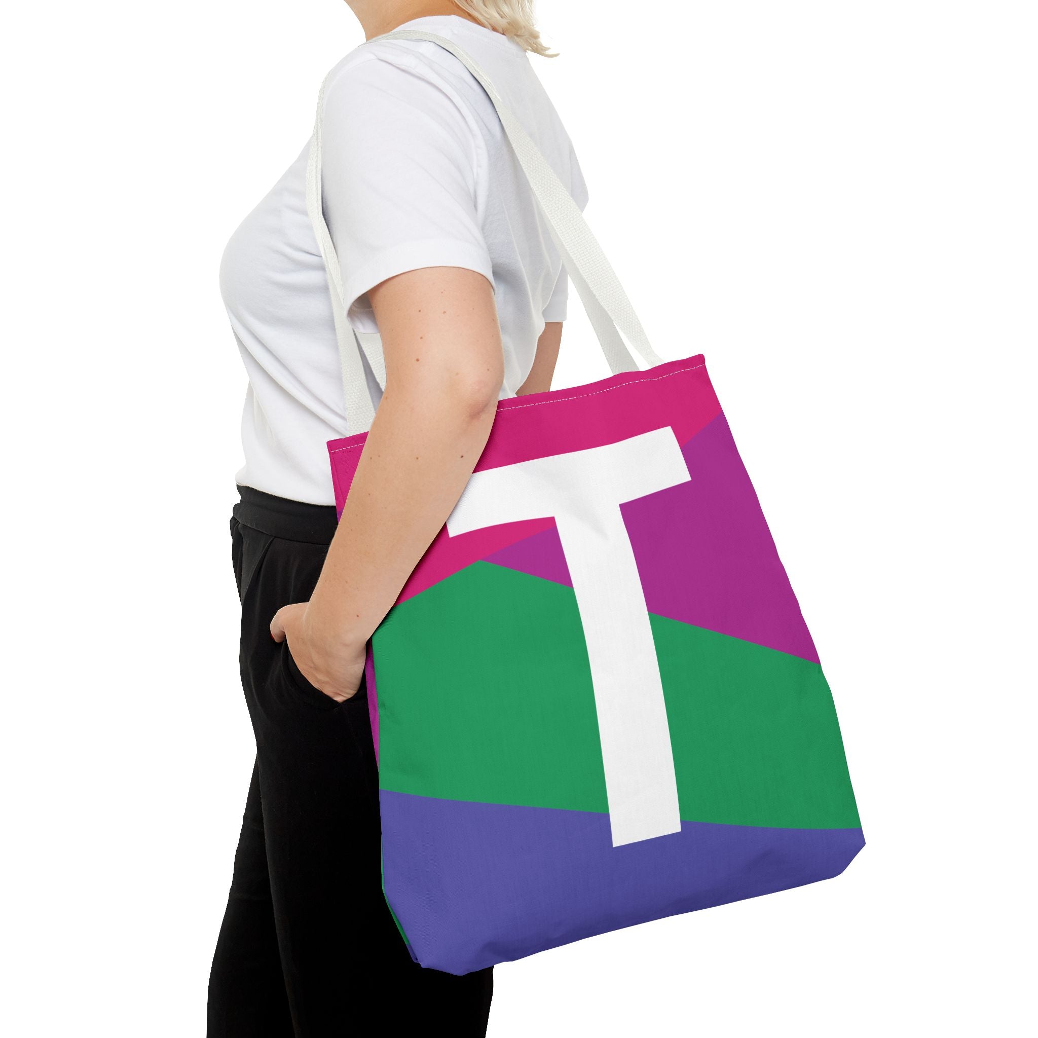 Monogram 'T' Colorblock Tote Bag — Personalized Initial T Shoulder Tote