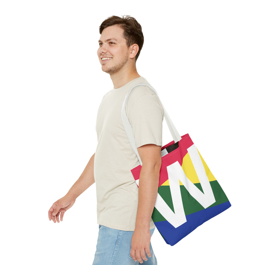 Monogram 'W' Colorblock Tote Bag — Personalized Initial W Shoulder Tote