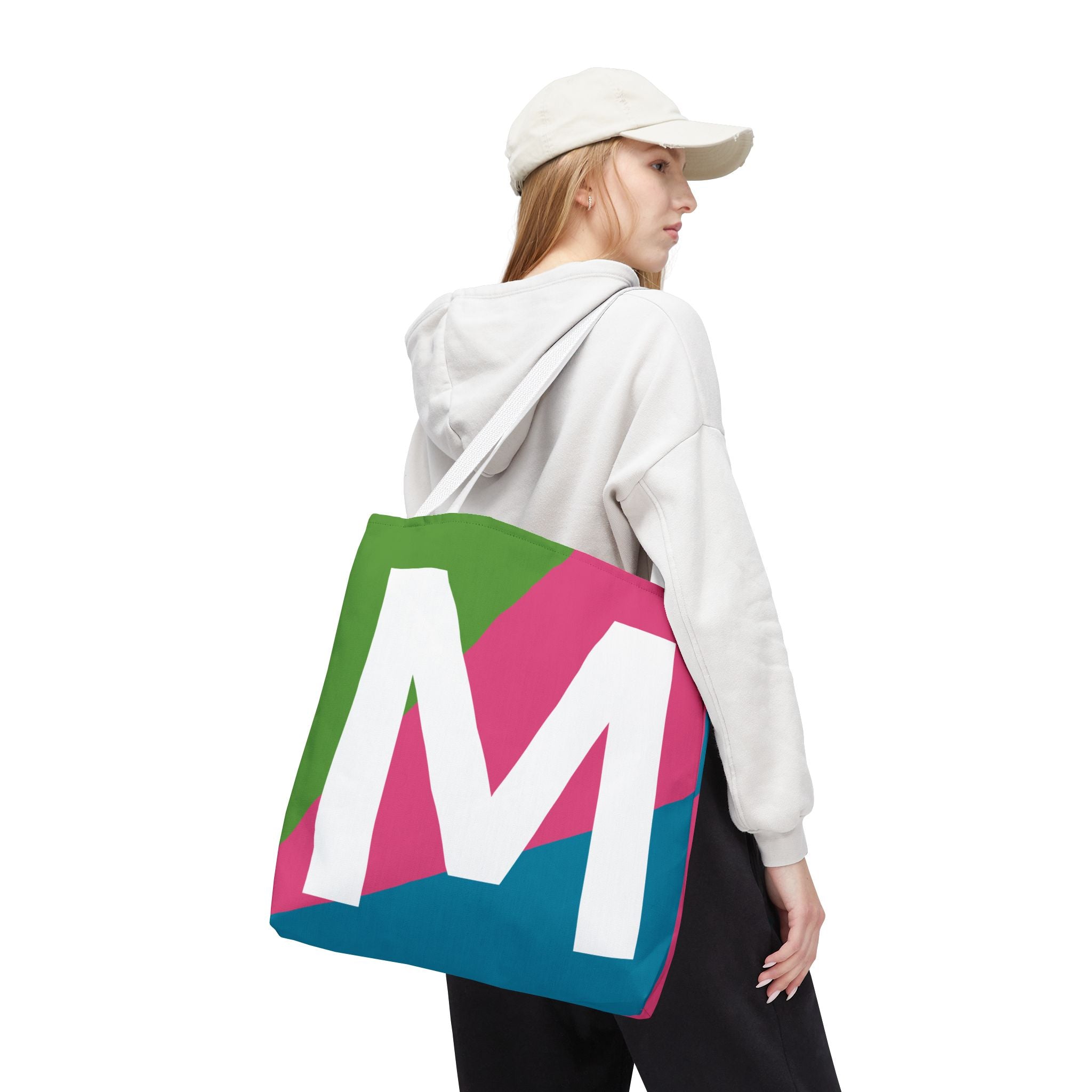 Monogram 'M' Colorblock Tote Bag — Personalized Initial M Shoulder Tote