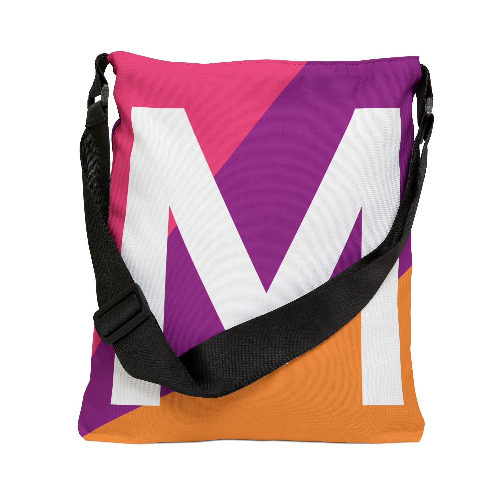 Initial Letter 'M' Colorblock Adjustable Tote Bag — Monogram Alphabet Shoulder Bag