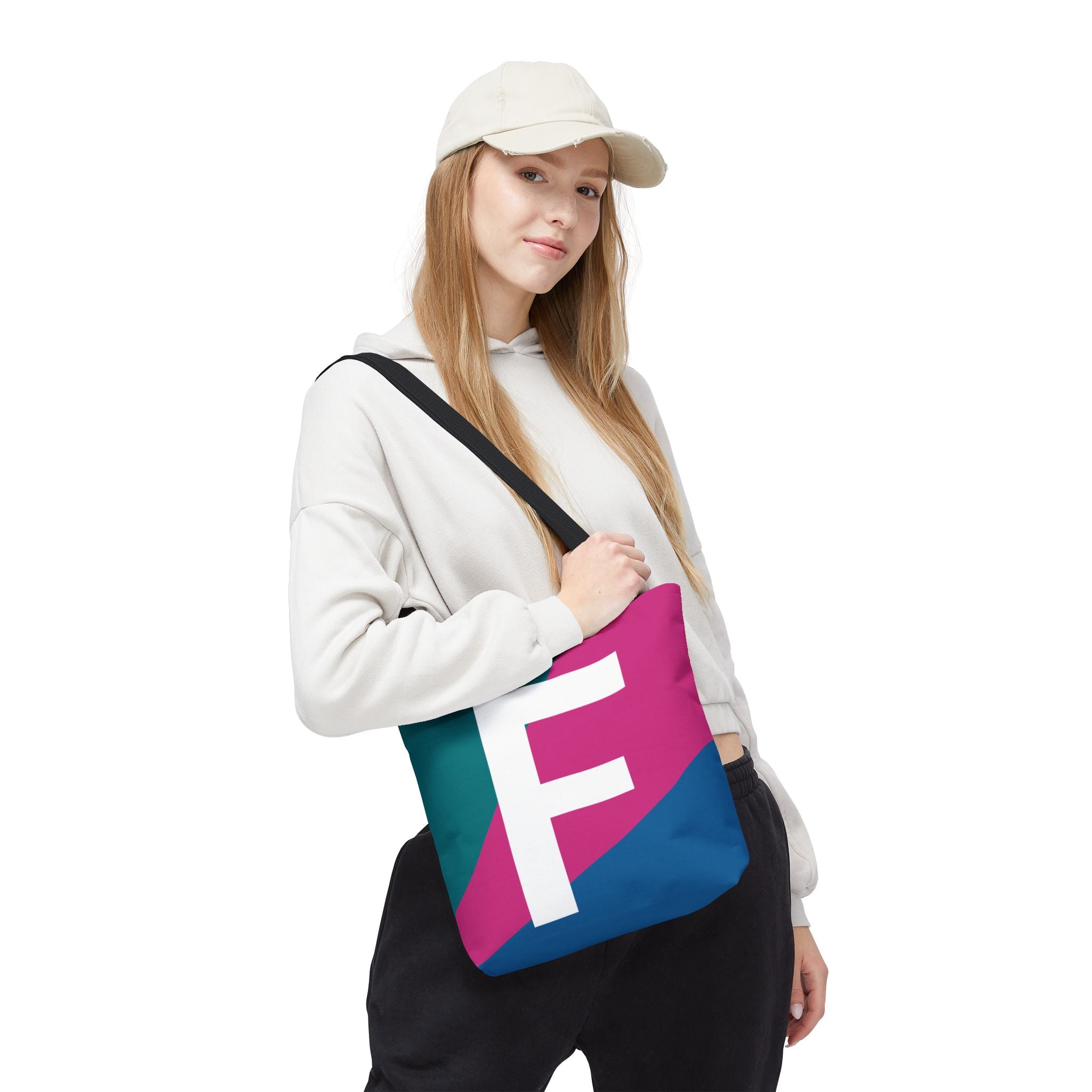 Monogram 'F' Colorblock Tote Bag — Personalized Initial F Shoulder Tote