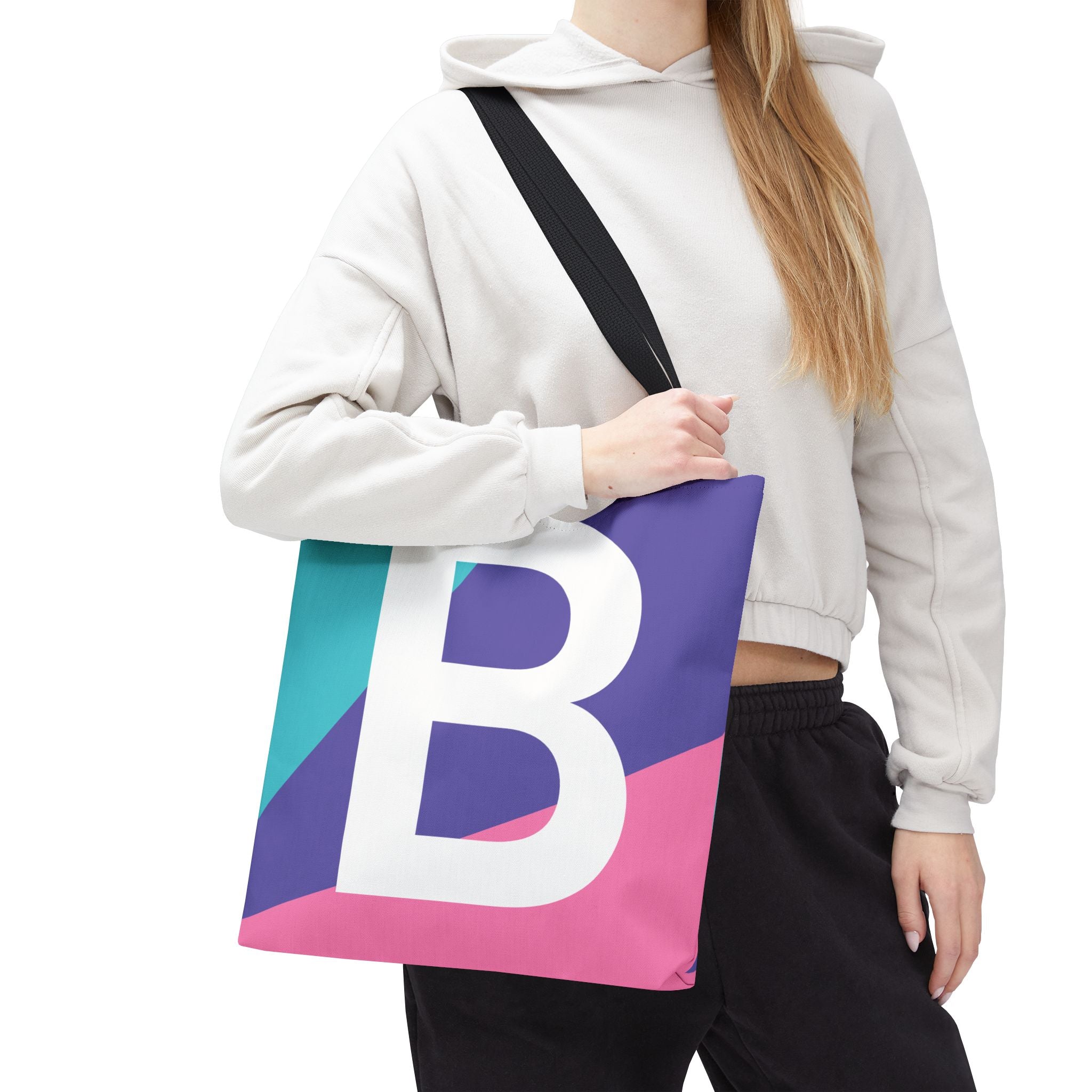 Monogram 'B' Colorblock Tote Bag — Personalized Initial B Shoulder Tote