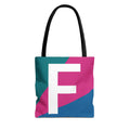 Monogram 'F' Colorblock Tote Bag — Personalized Initial F Shoulder Tote