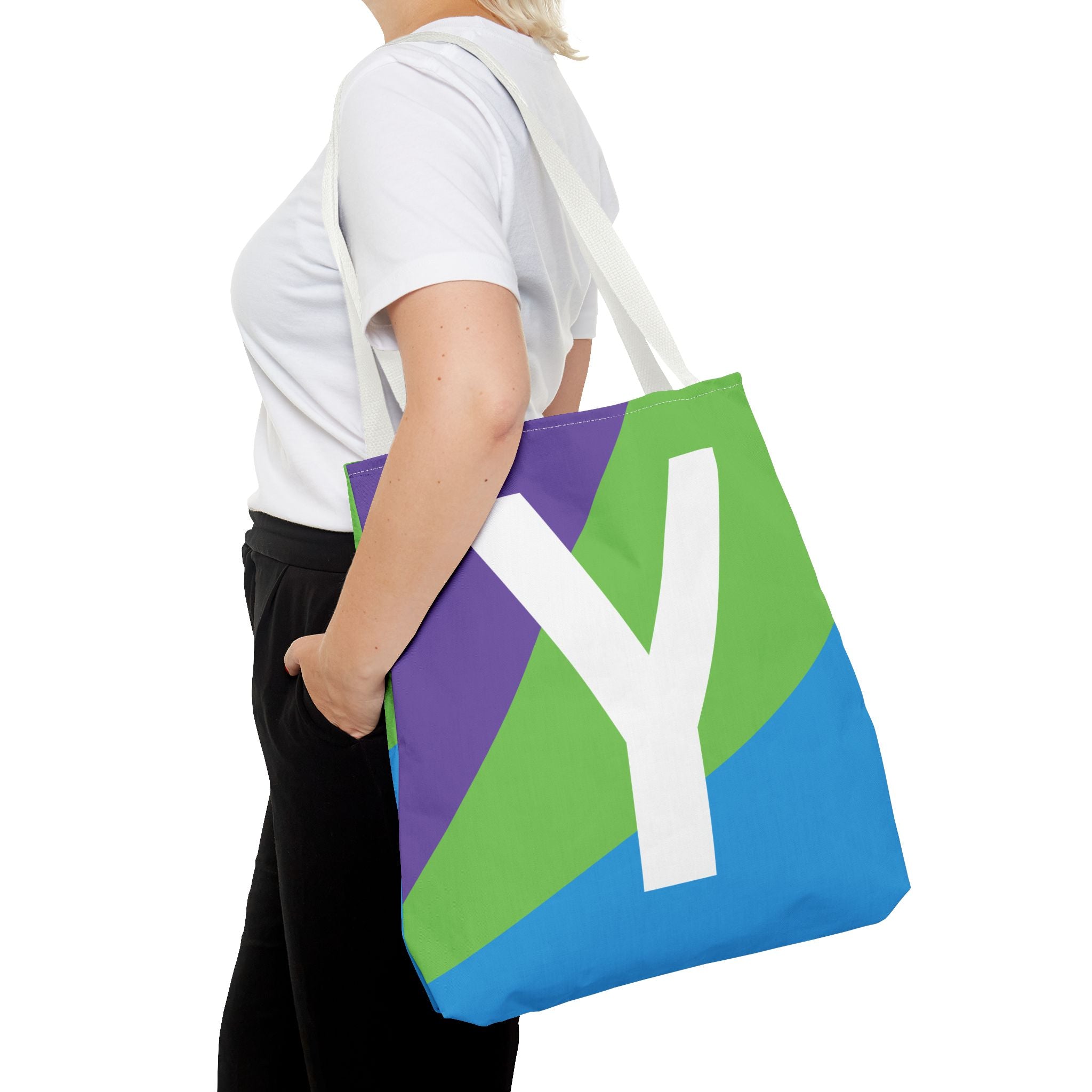 Monogram 'Y' Colorblock Tote Bag — Personalized Initial Y Shoulder Tote