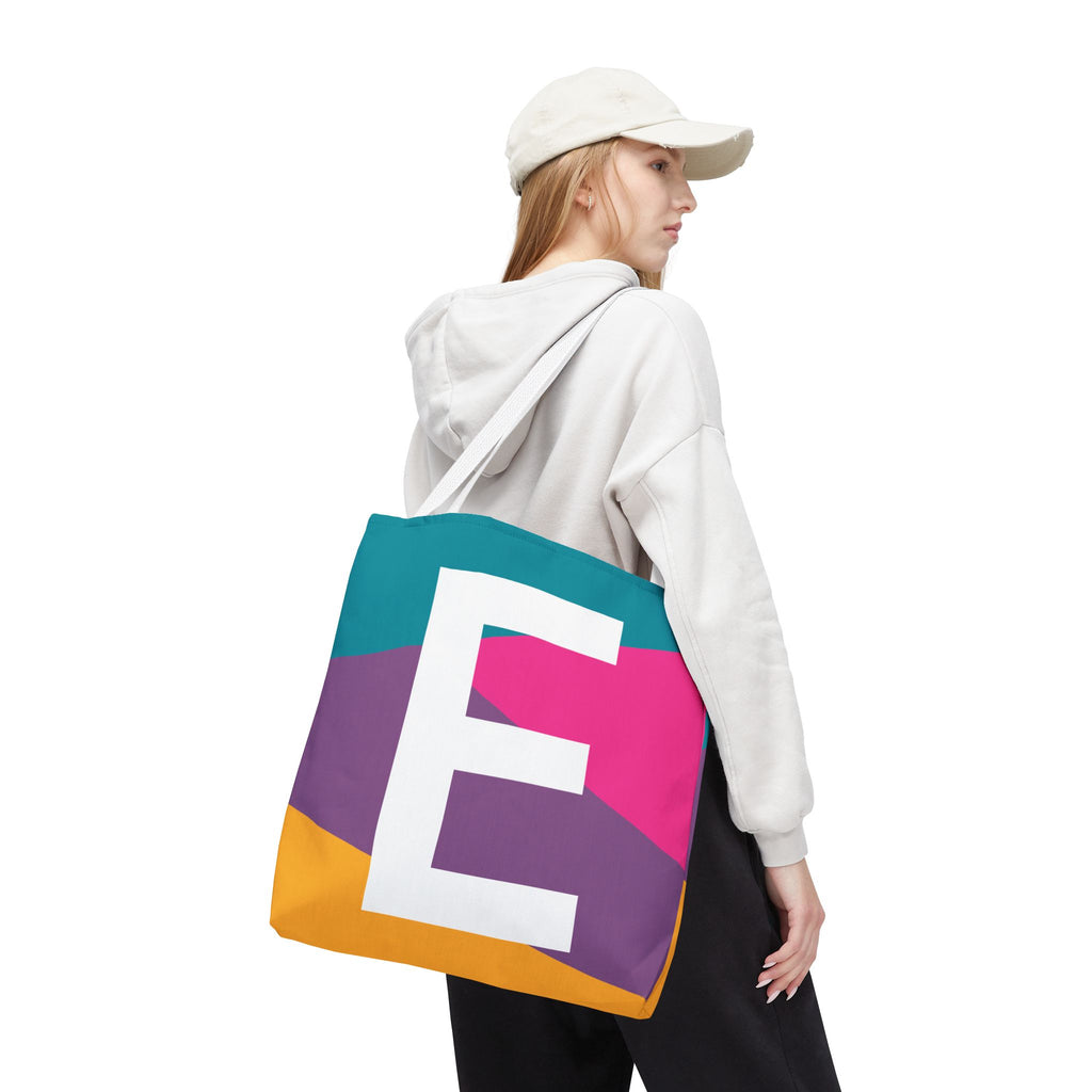 Monogram 'E' Colorblock Tote Bag — Personalized Initial E Shoulder Tote