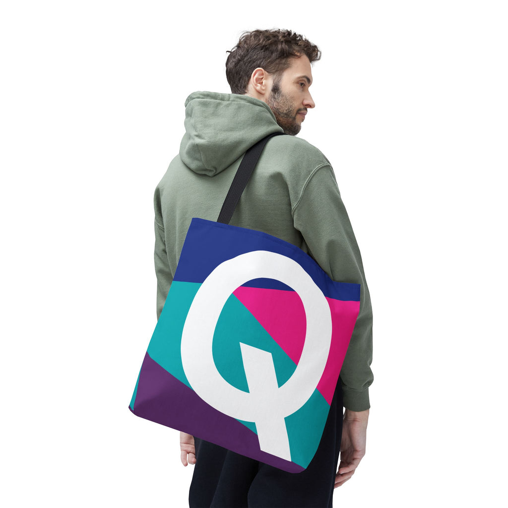 Monogram 'Q' Colorblock Tote Bag — Personalized Initial Q Shoulder Tote