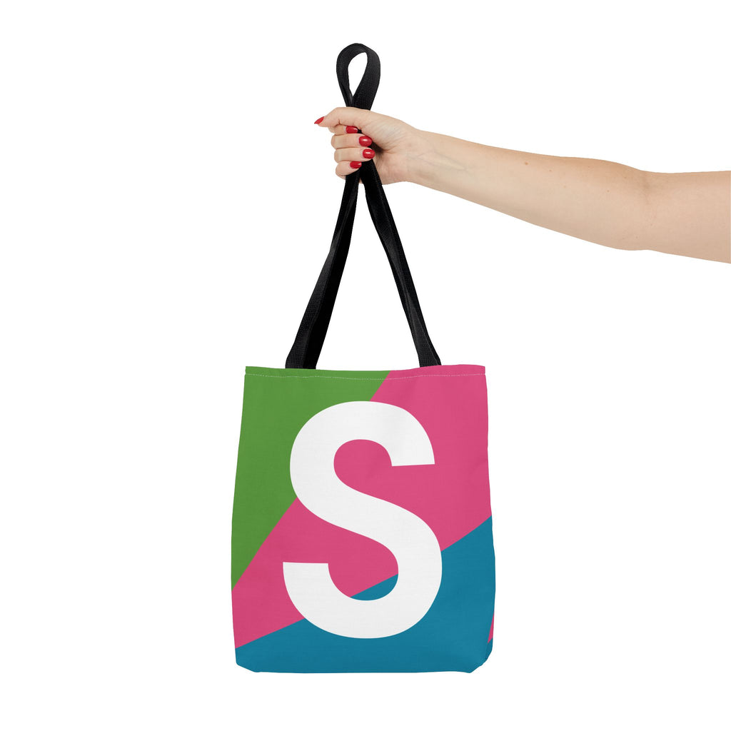 Monogram 'S' Colorblock Tote Bag — Personalized Initial S Shoulder Tote