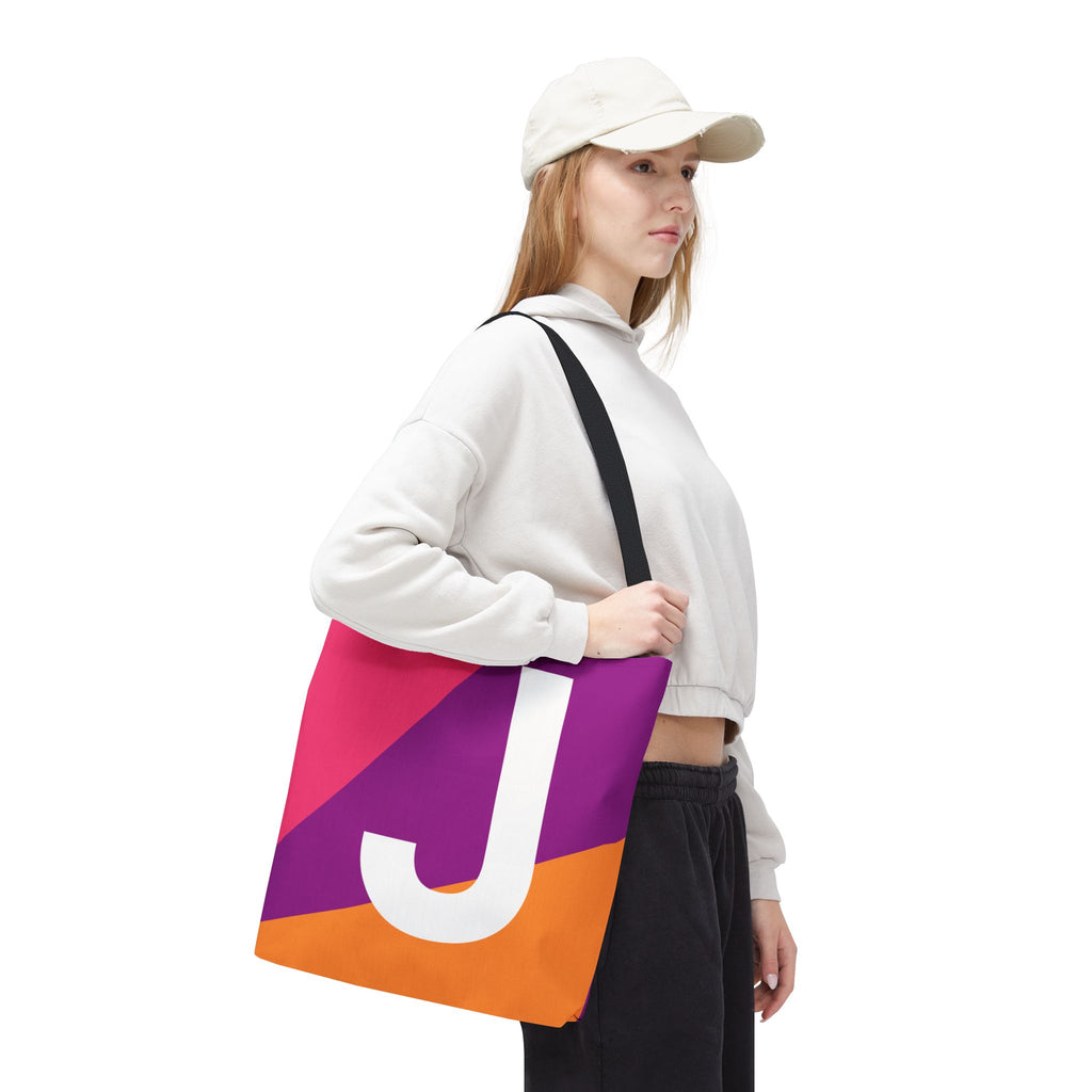Monogram 'J' Colorblock Tote Bag — Personalized Initial J Shoulder Tote