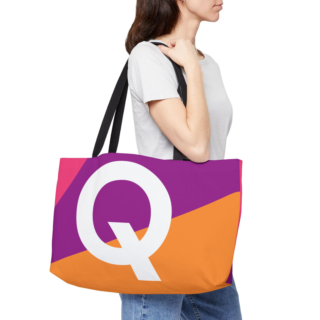 Personalized 'Q' Colorblock Tote Bag — Monogram Weekender Tote