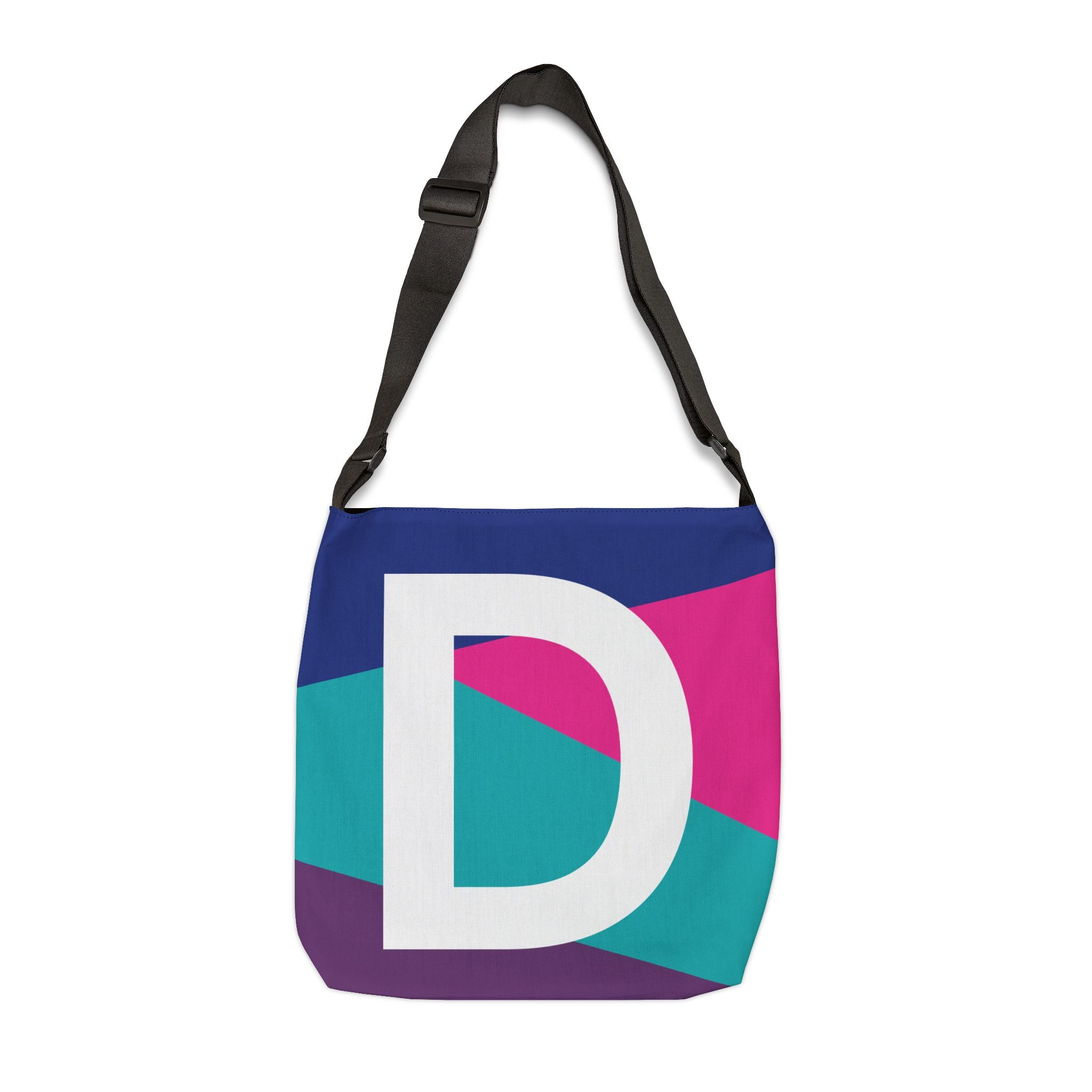 Initial Letter 'D' Colorblock Adjustable Tote Bag — Monogram Alphabet Shoulder Bag