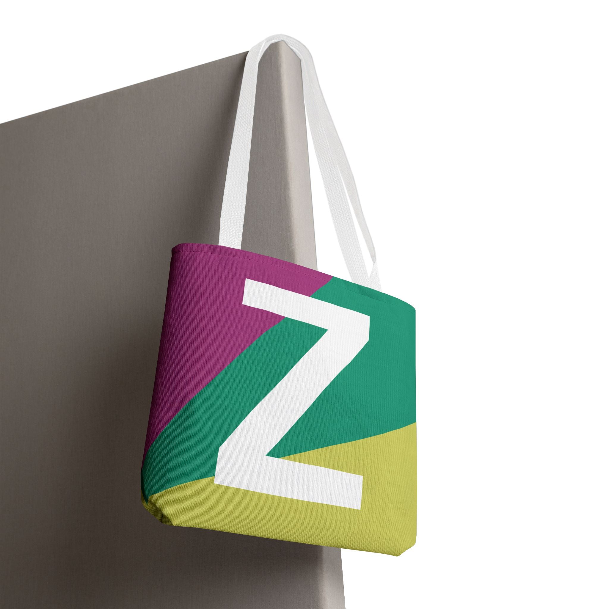 Monogram 'Z' Colorblock Tote Bag — Personalized Initial Z Shoulder Tote