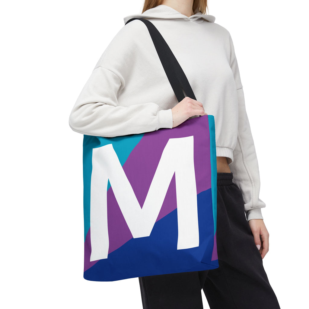 Monogram 'M' Colorblock Tote Bag — Personalized Initial M Shoulder Tote