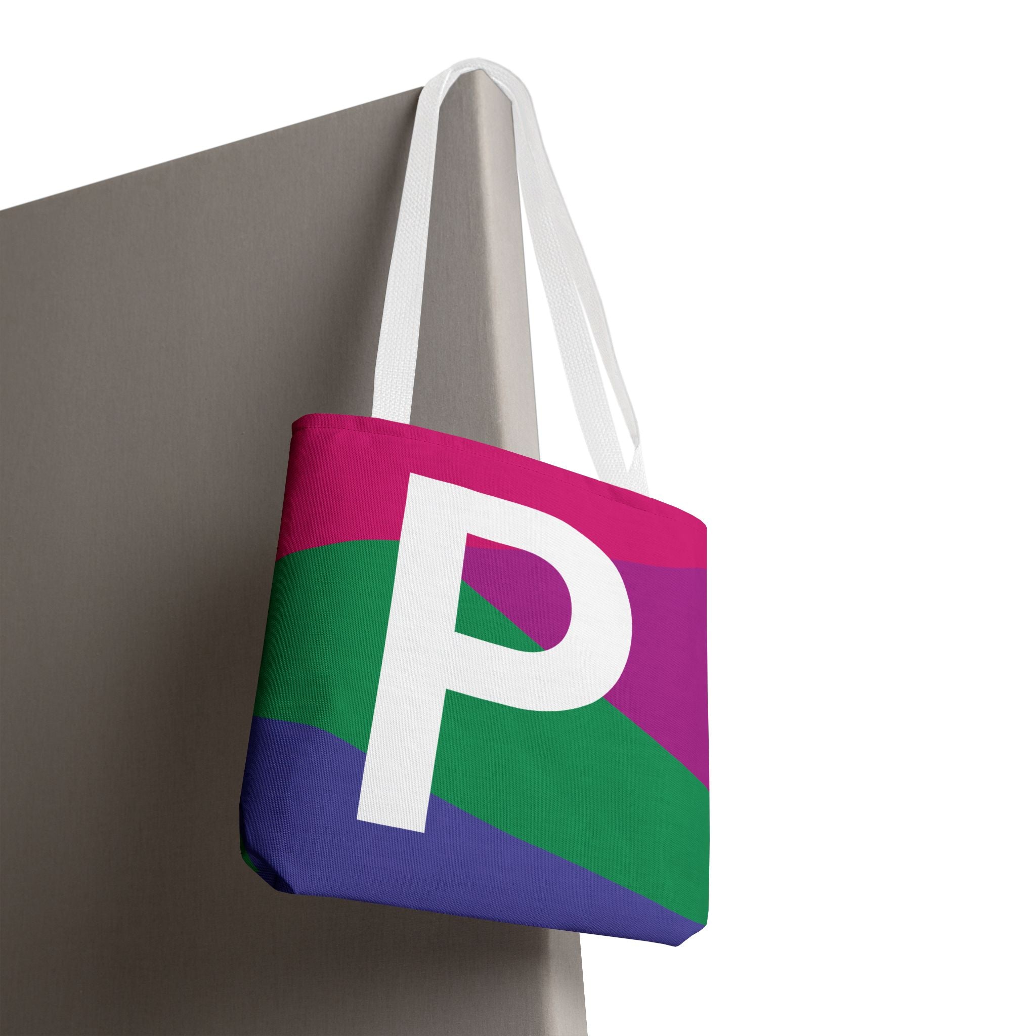 Monogram 'P' Colorblock Tote Bag — Personalized Initial P Shoulder Tote