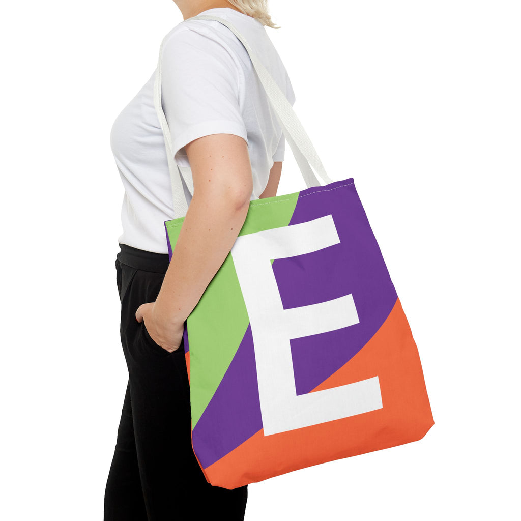 Monogram 'E' Colorblock Tote Bag — Personalized Initial E Shoulder Tote