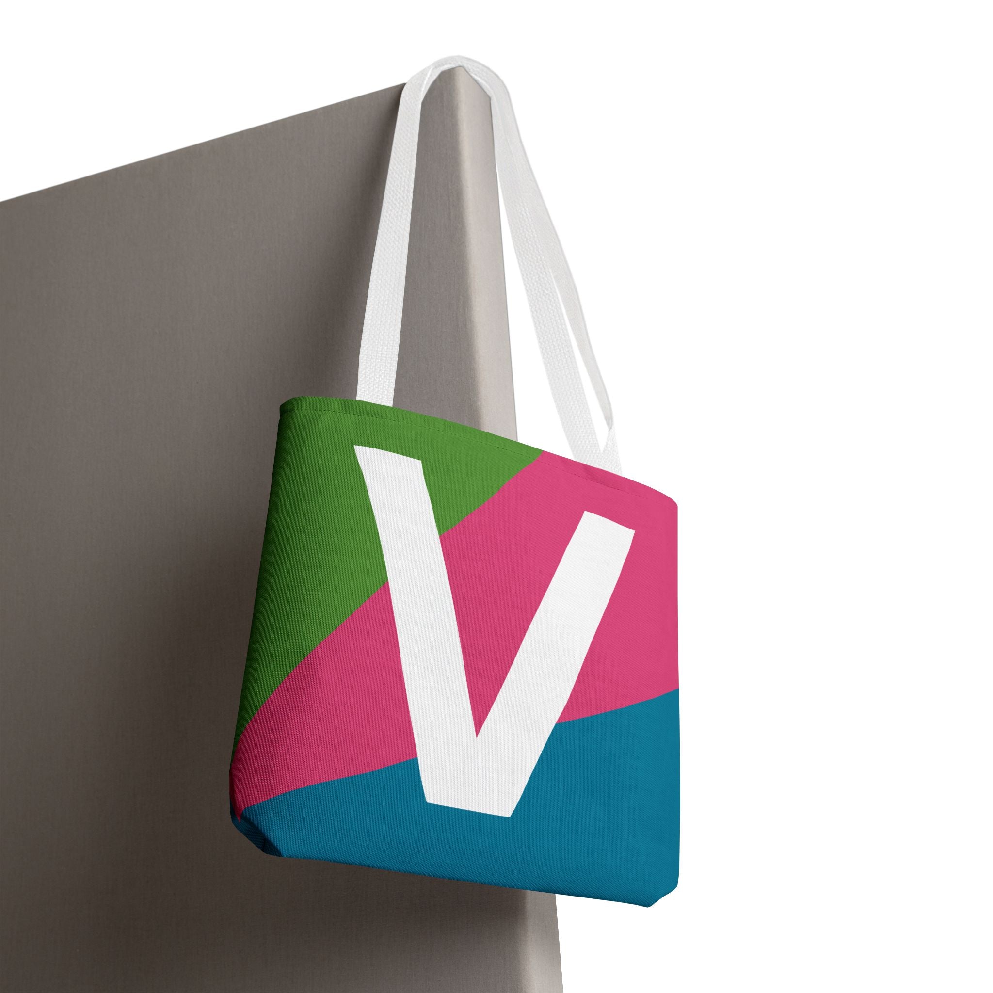 Monogram 'V' Colorblock Tote Bag — Personalized Initial V Shoulder Tote