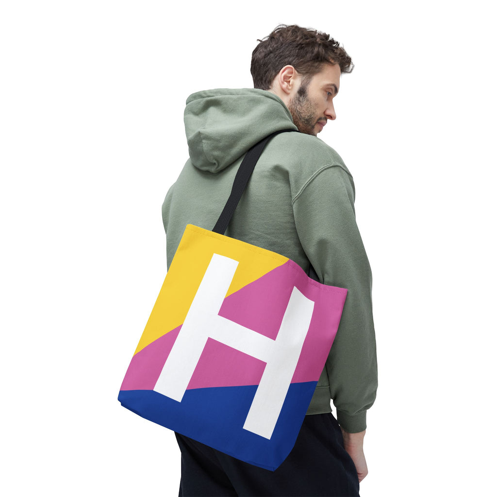 Monogram 'H' Colorblock Tote Bag — Personalized Initial H Shoulder Tote