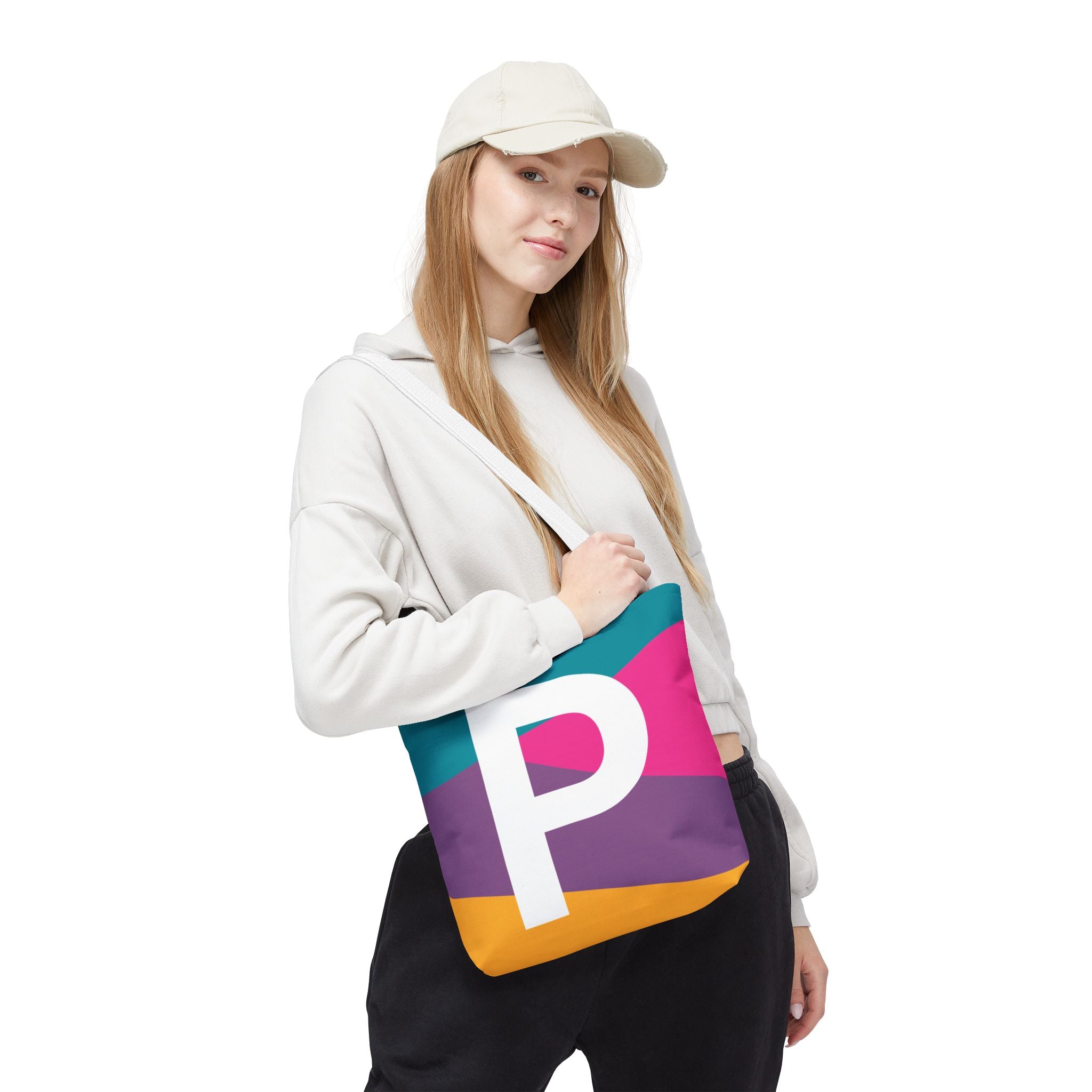 Monogram 'P' Colorblock Tote Bag — Personalized Initial P Shoulder Tote