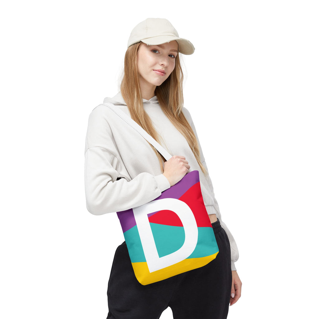 Monogram 'D' Colorblock Tote Bag — Personalized Initial D Shoulder Tote