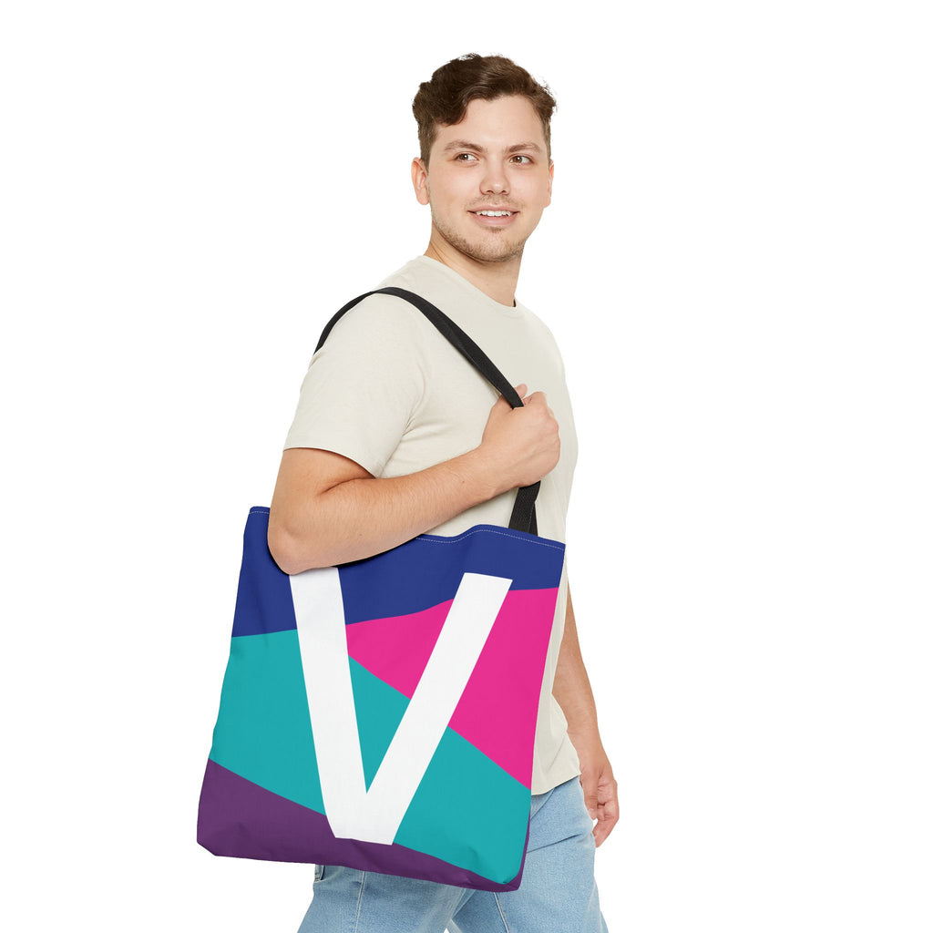 Monogram 'V' Colorblock Tote Bag — Personalized Initial V Shoulder Tote