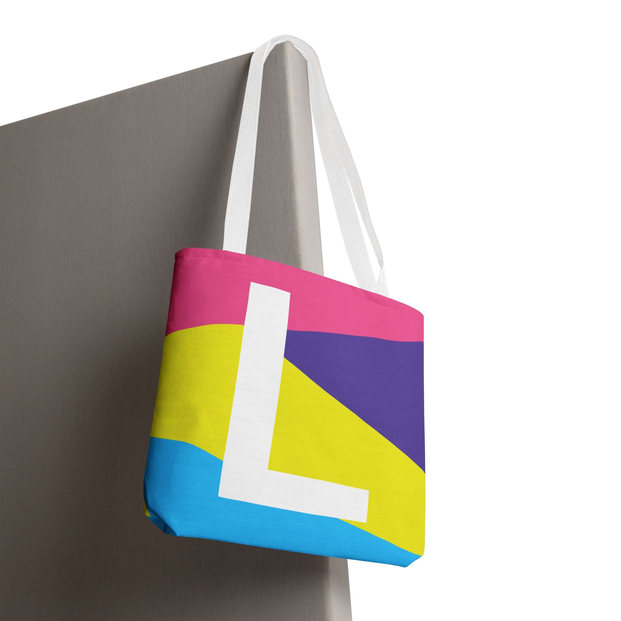 Monogram 'L' Colorblock Tote Bag — Personalized Initial L Shoulder Tote