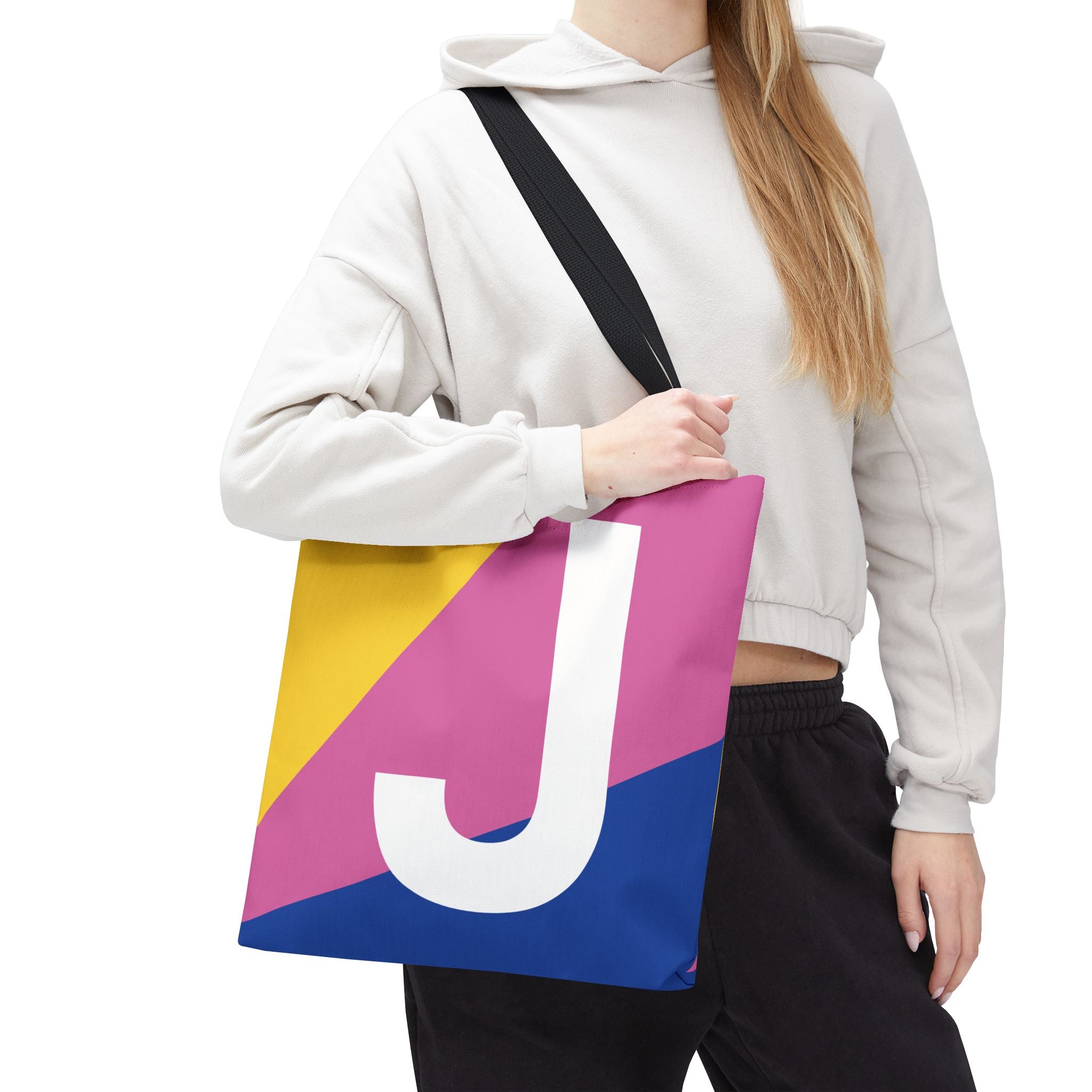 Monogram 'J' Colorblock Tote Bag — Personalized Initial J Shoulder Tote