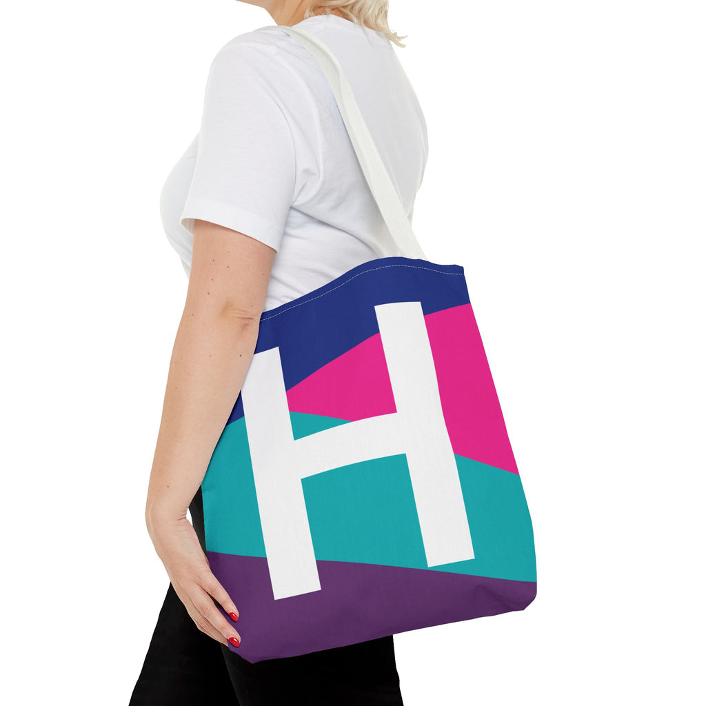 Monogram 'H' Colorblock Tote Bag — Personalized Initial H Shoulder Tote