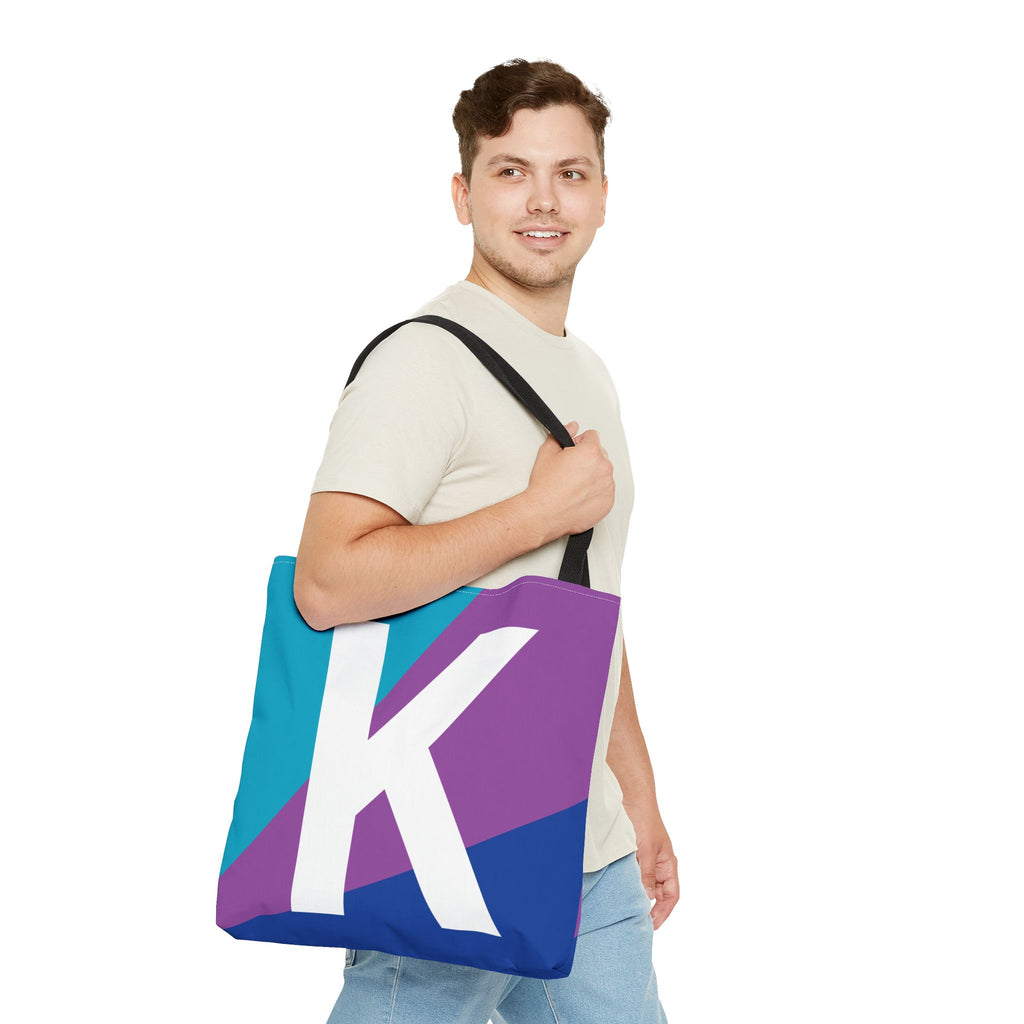 Monogram 'K' Colorblock Tote Bag — Personalized Initial K Shoulder Tote