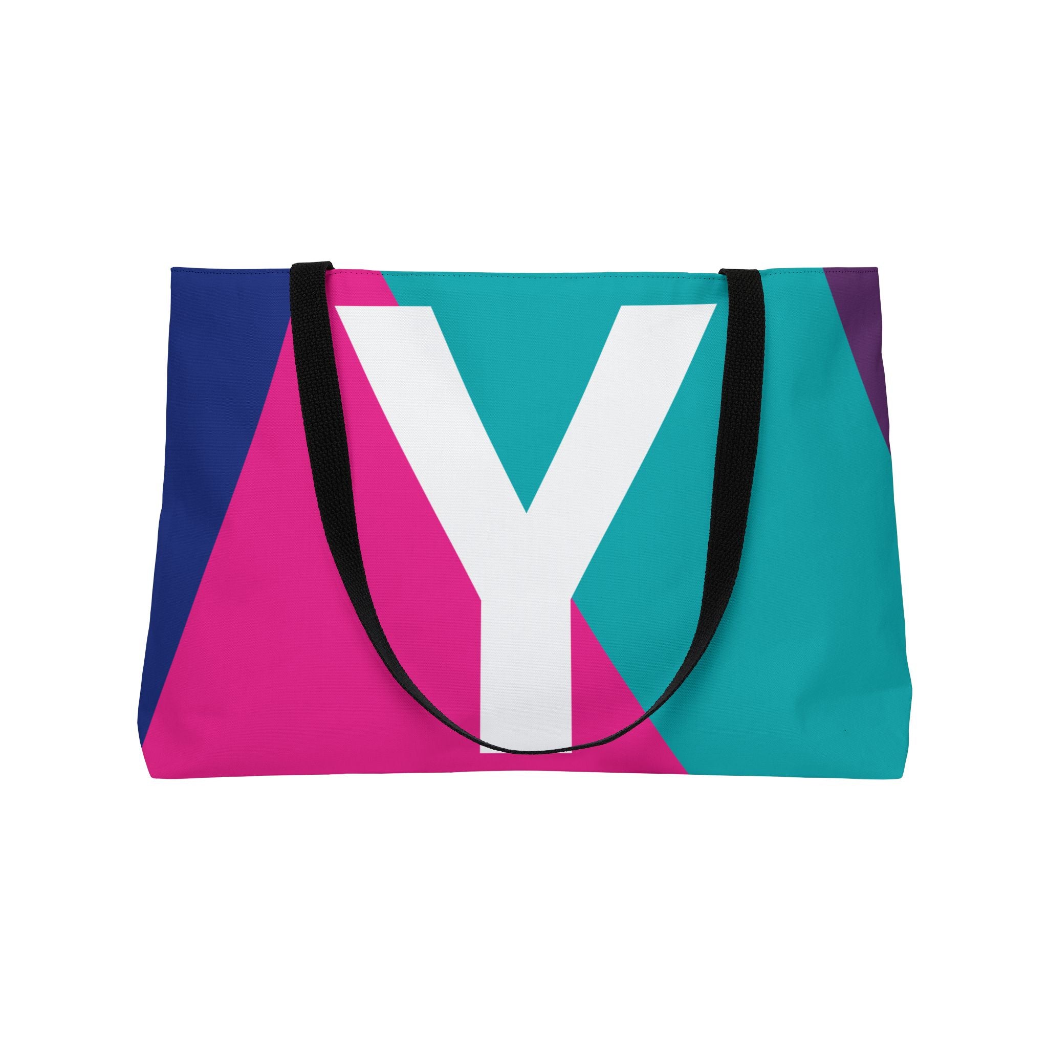Personalized 'Y' Colorblock Tote Bag — Monogram Weekender Tote