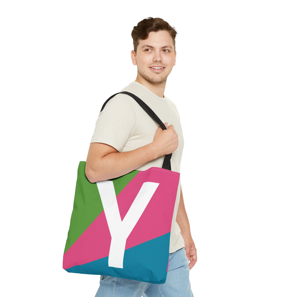 Monogram 'Y' Colorblock Tote Bag — Personalized Initial Y Shoulder Tote