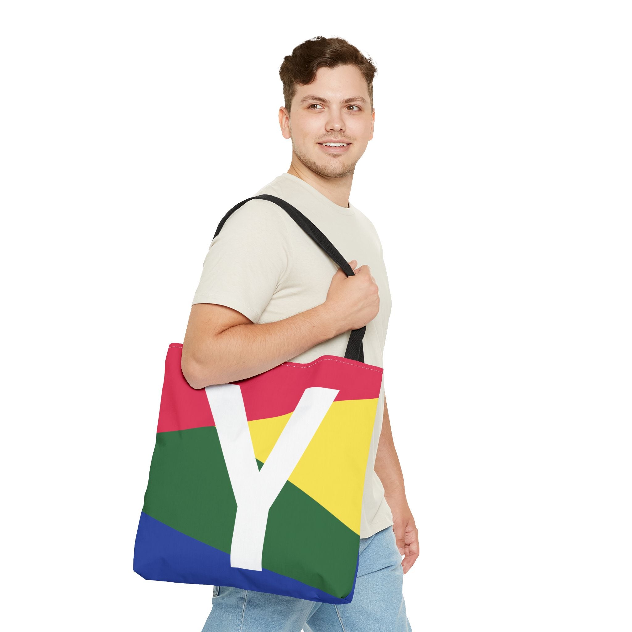Monogram 'Y' Colorblock Tote Bag — Personalized Initial Y Shoulder Tote