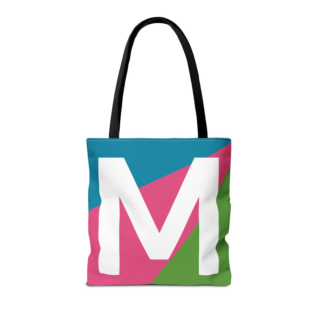 Monogram 'M' Colorblock Tote Bag — Personalized Initial M Shoulder Tote