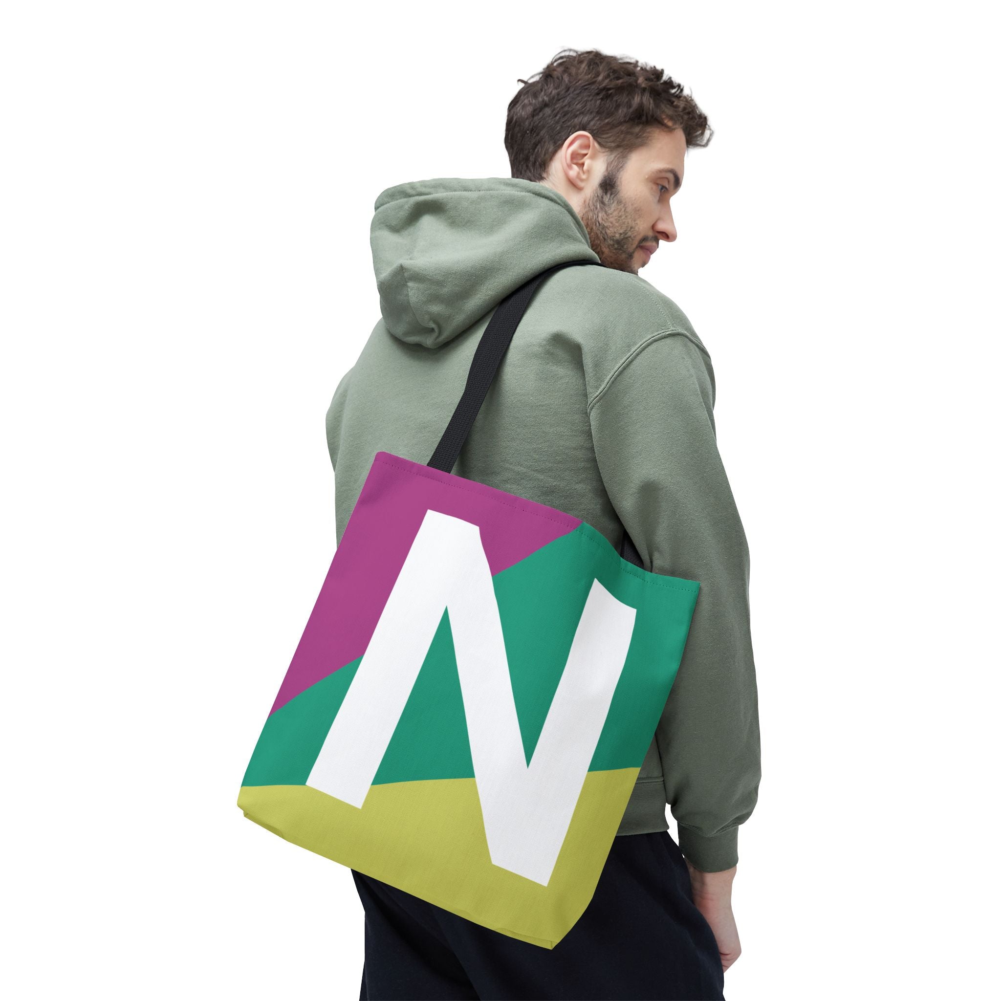 Monogram 'N' Colorblock Tote Bag — Personalized Initial N Shoulder Tote