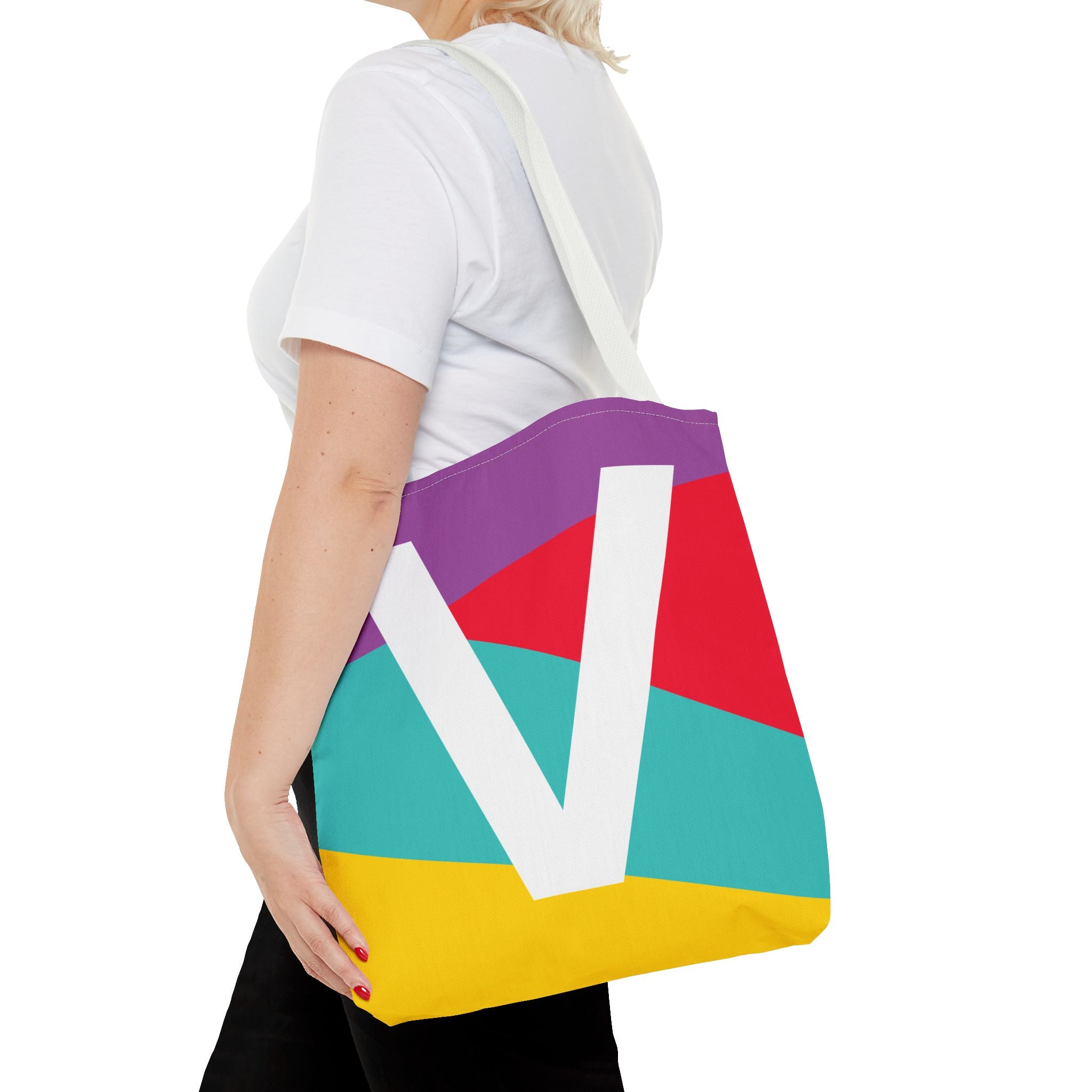 Monogram 'V' Colorblock Tote Bag — Personalized Initial V Shoulder Tote
