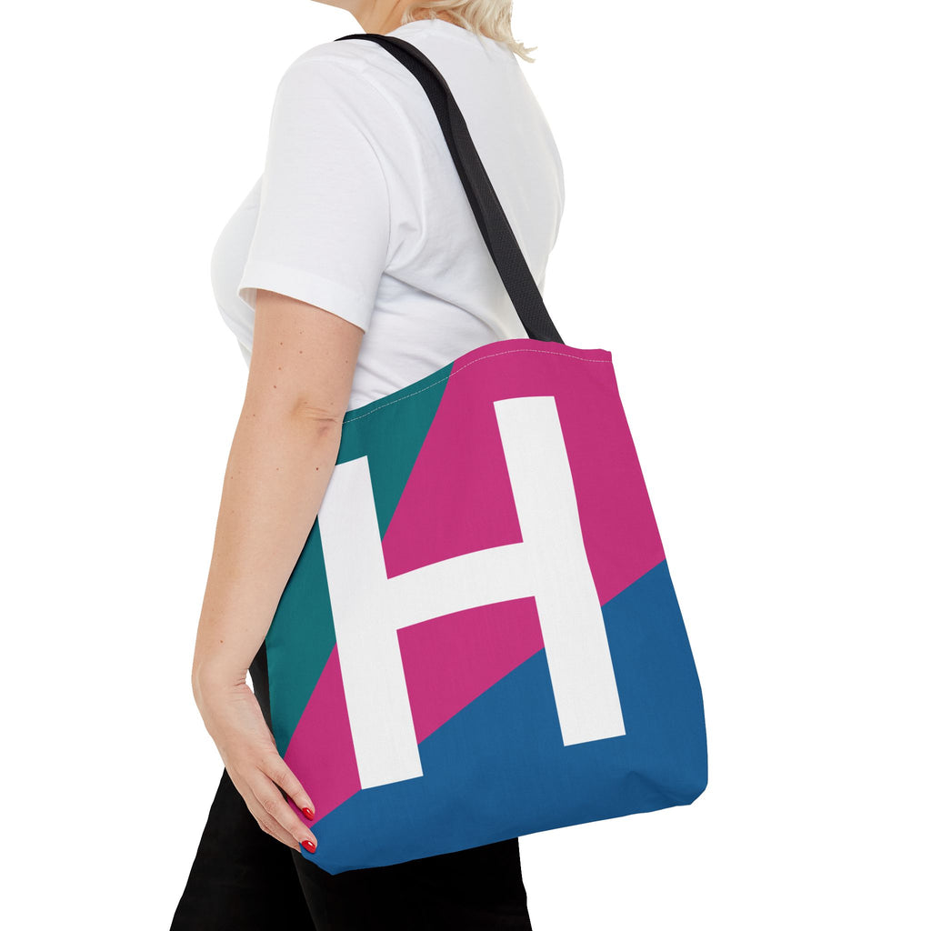 Monogram 'H' Colorblock Tote Bag — Personalized Initial H Shoulder Tote