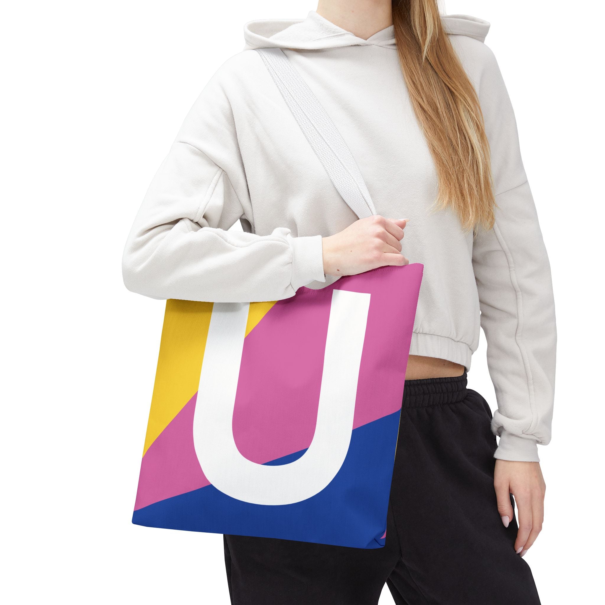 Monogram 'U' Colorblock Tote Bag — Personalized Initial U Shoulder Tote