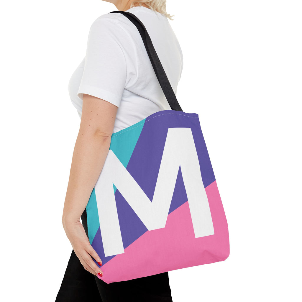 Monogram 'M' Colorblock Tote Bag — Personalized Initial M Shoulder Tote